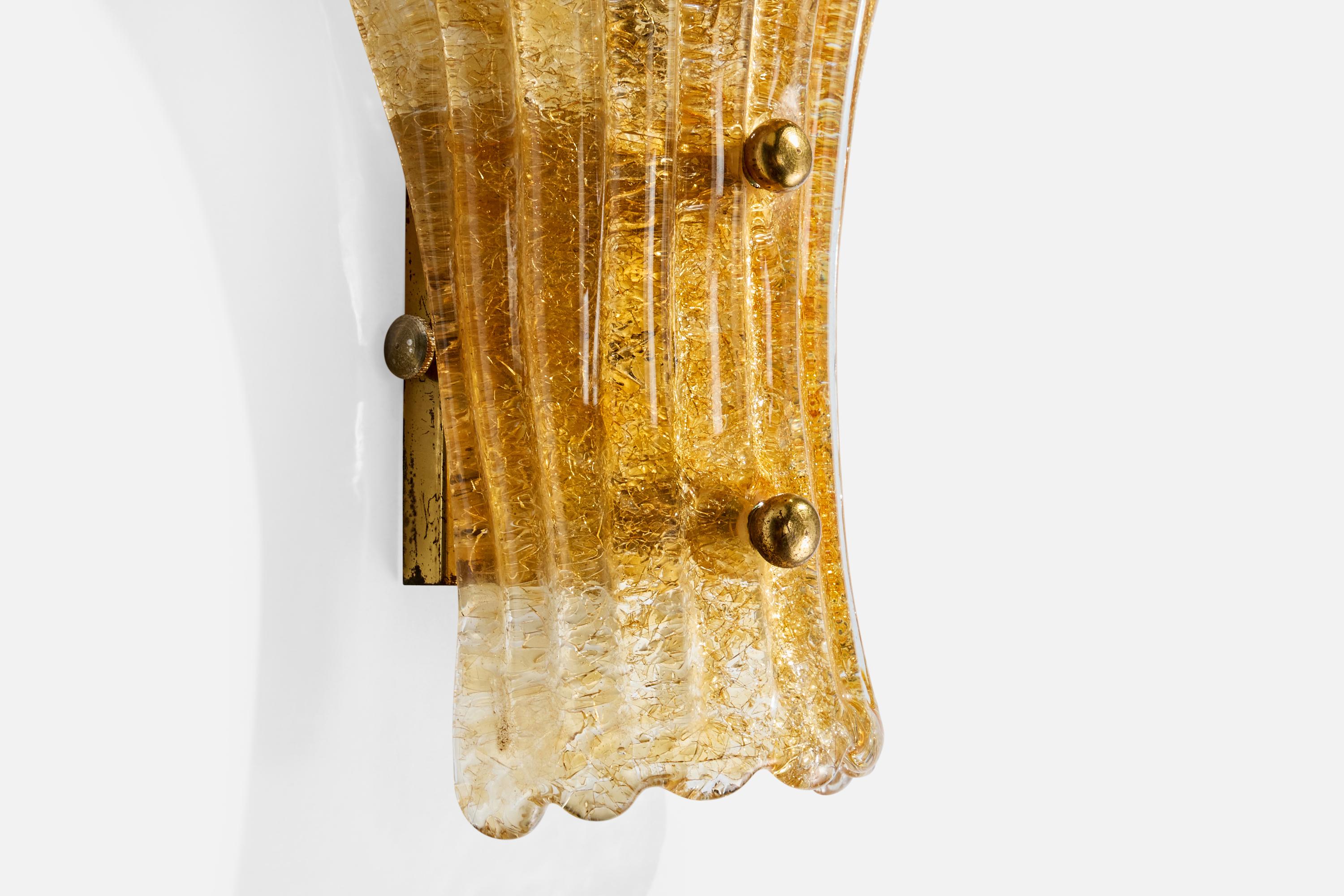 Italienischer Designer, Wandleuchte, Glas, Messing, Italien, 1940er Jahre im Angebot 3