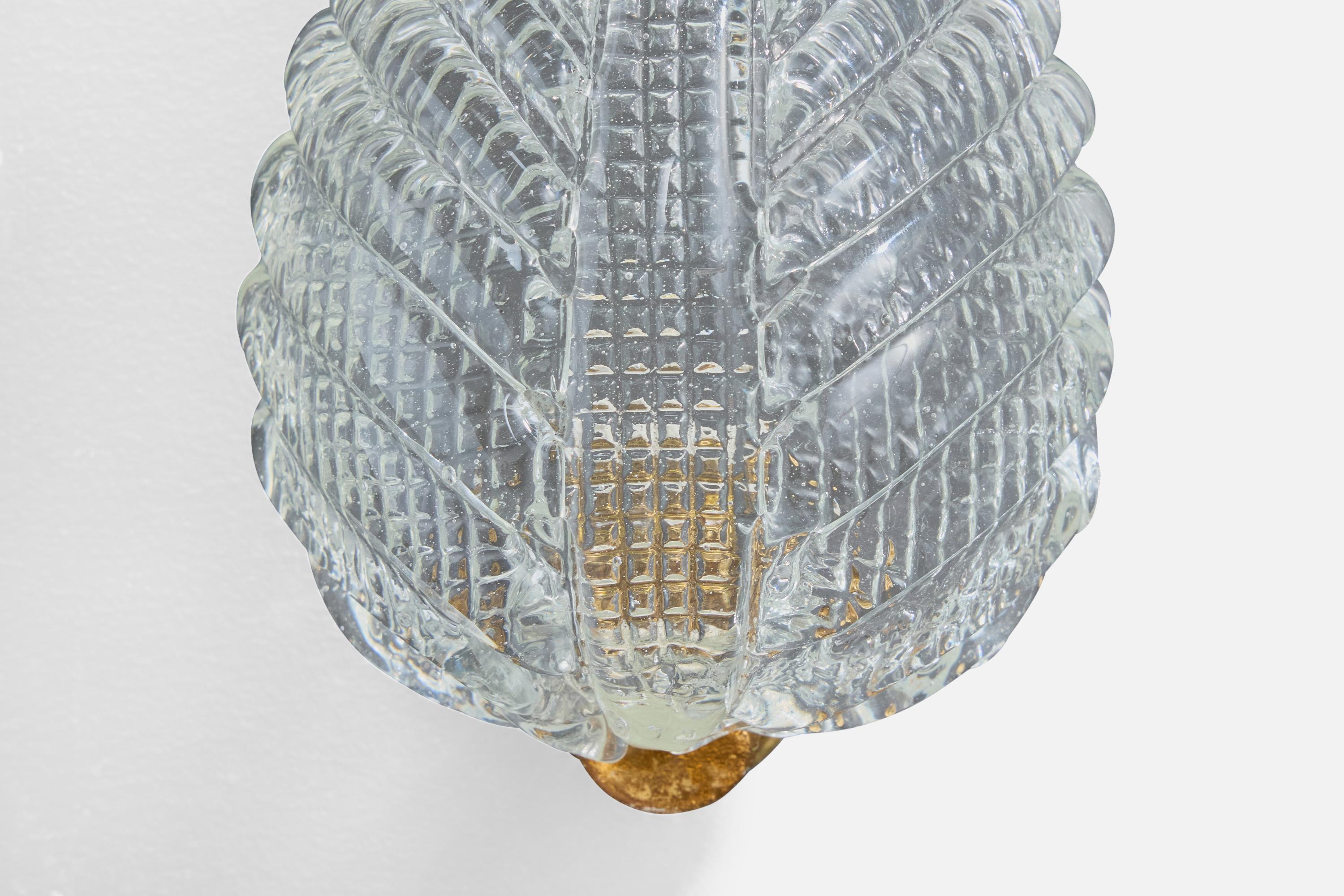 Italian Designer, Wall Light, Glass, Brass, Italy, 1940s For Sale 3