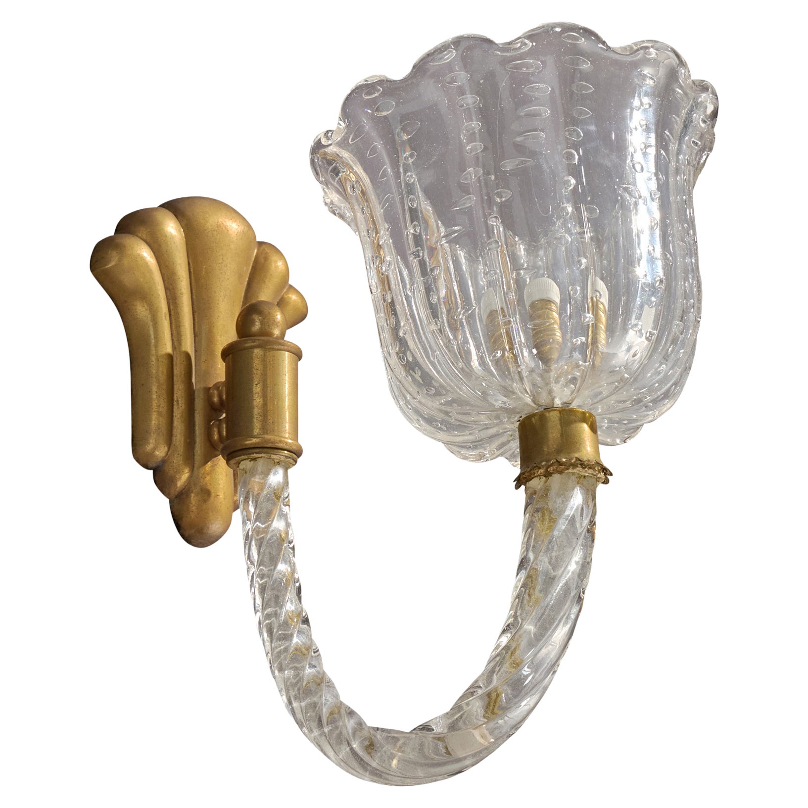 Italian Designer, Wall Light, Glass, Brass, Italy, 1940s