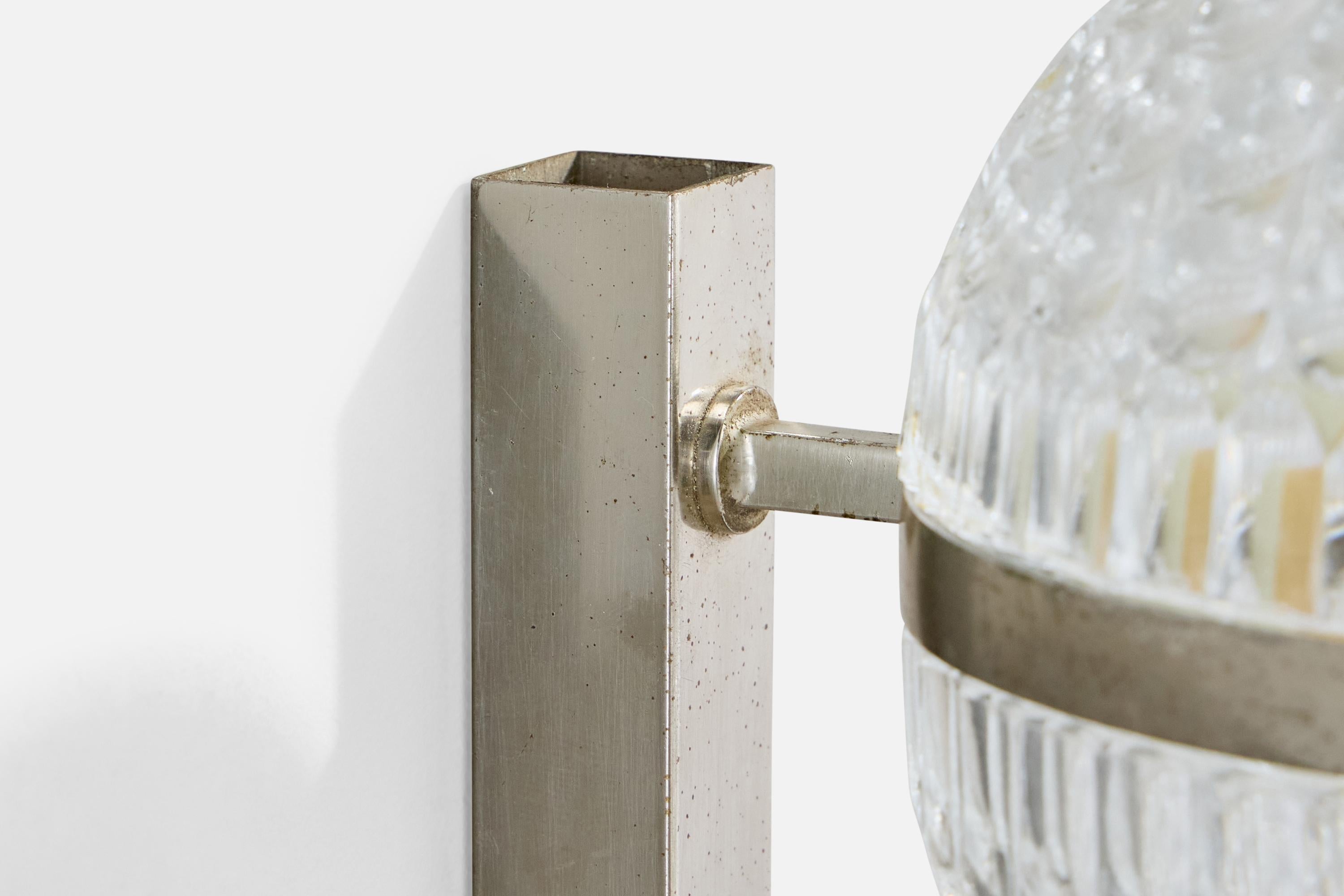 Mid-20th Century Italian Designer, Wall Light, Glass, Metal, Italy, 1960s For Sale