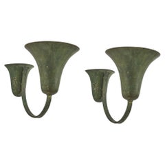 Italian Designer, Wall Light, Green Painted Metal, Italy, 1940s