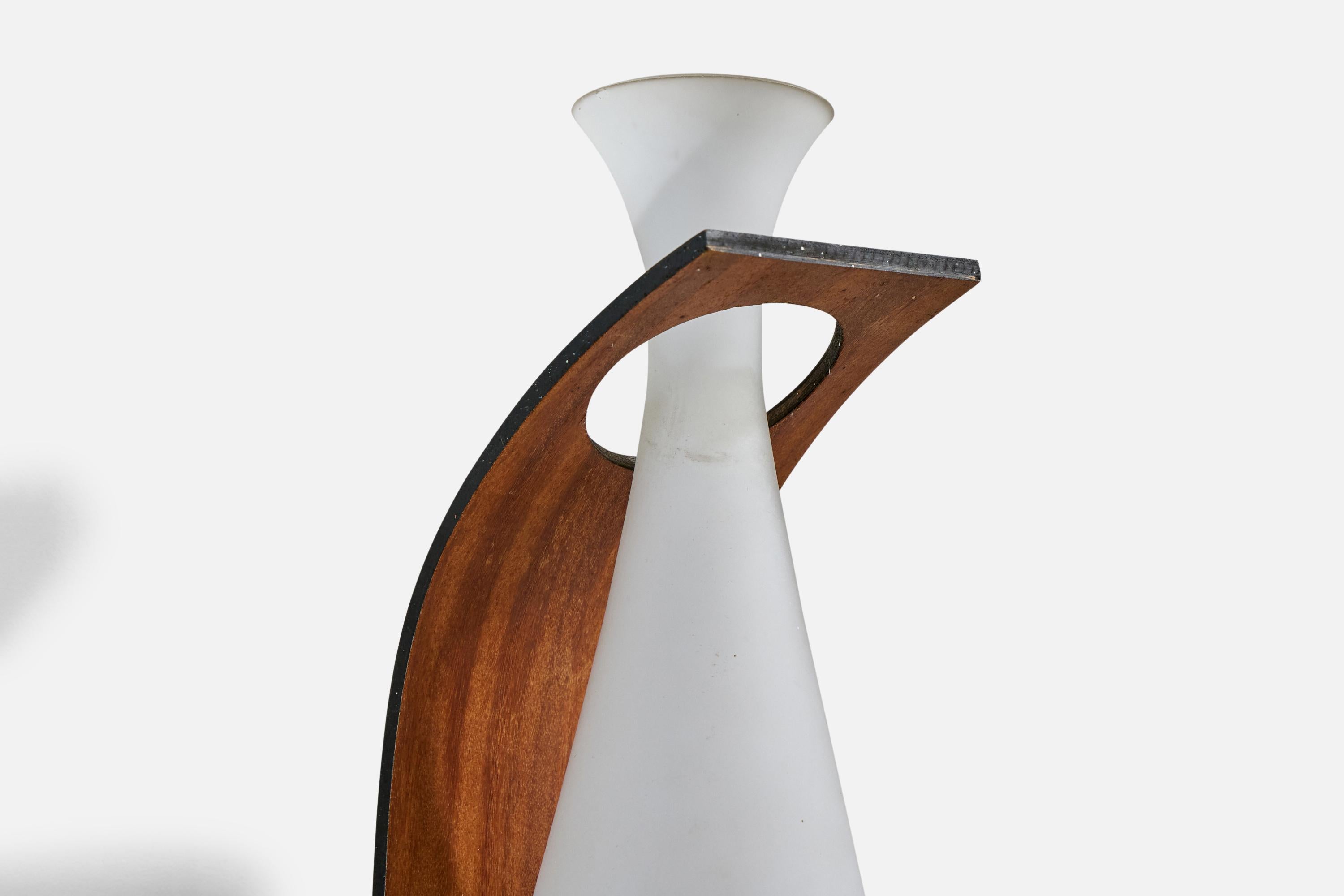 Italian Designer, Wall Light, Metal, Brass, Teak, Glass, Italy, 1950s For Sale 3