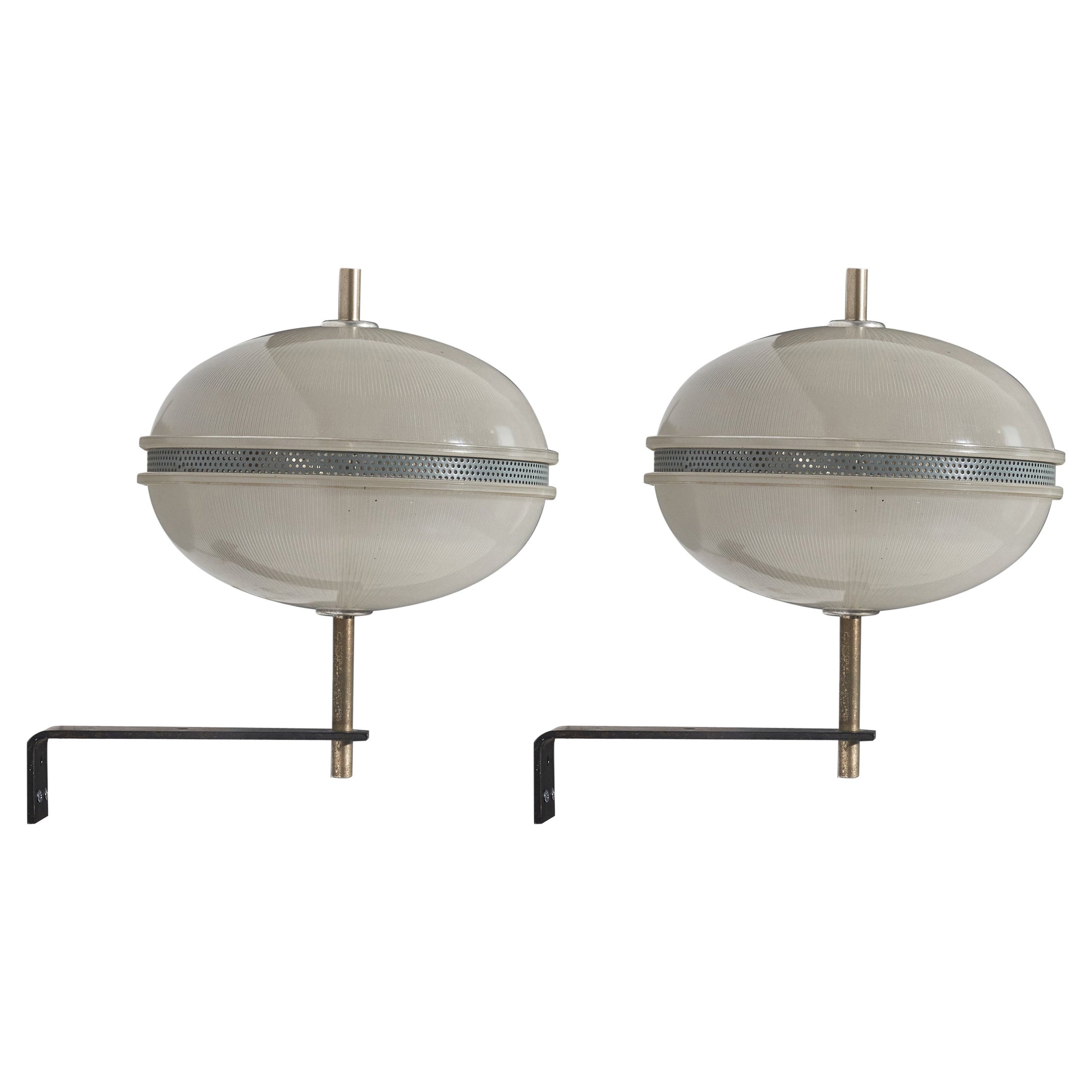 Italian Designer, Wall Light, Metal, Glass, Italy, 1950s For Sale