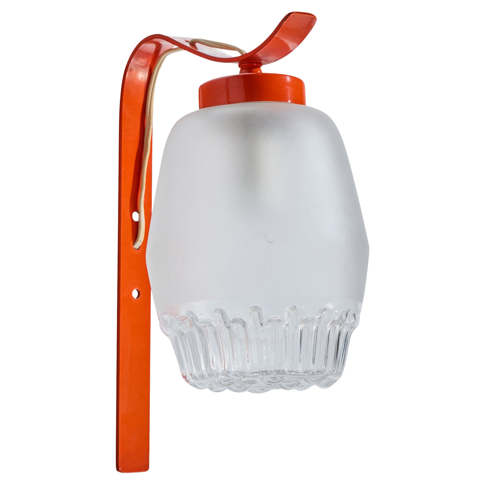 Italienischer Designer, Wandleuchte, Metall, Glas, Italien, 1970er