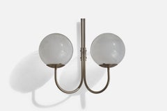 Italian Designer, Wall Light, Nickel-plated Brass, Glass, Italy, 1960s