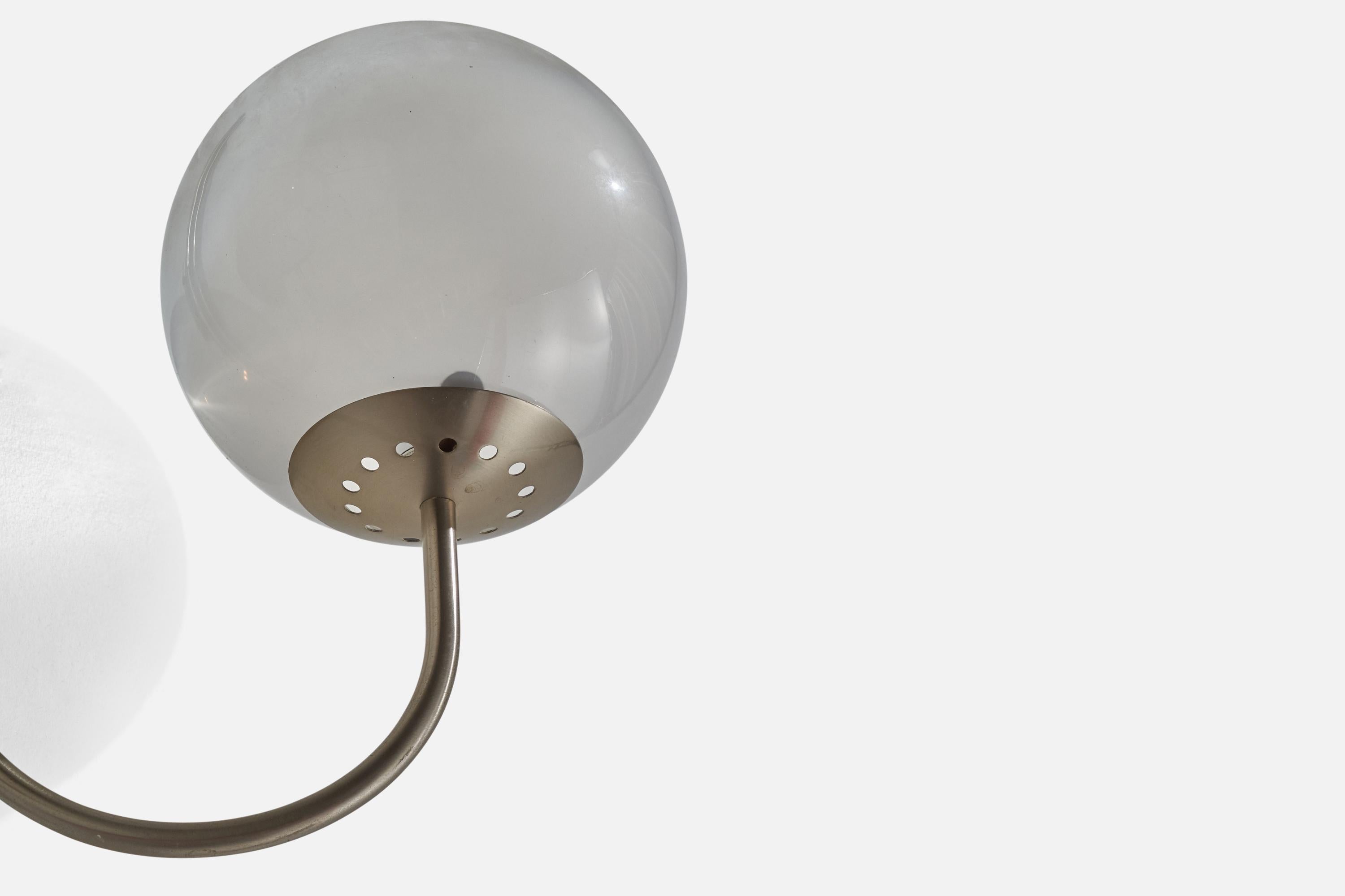 Italian Designer, Wall Light, Nickel-plated Brass, Glass, Italy, 1960s For Sale 2