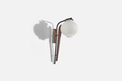 Italian Designer, Wall Light, Teak, Metal, Glass, Italy, 1950s
