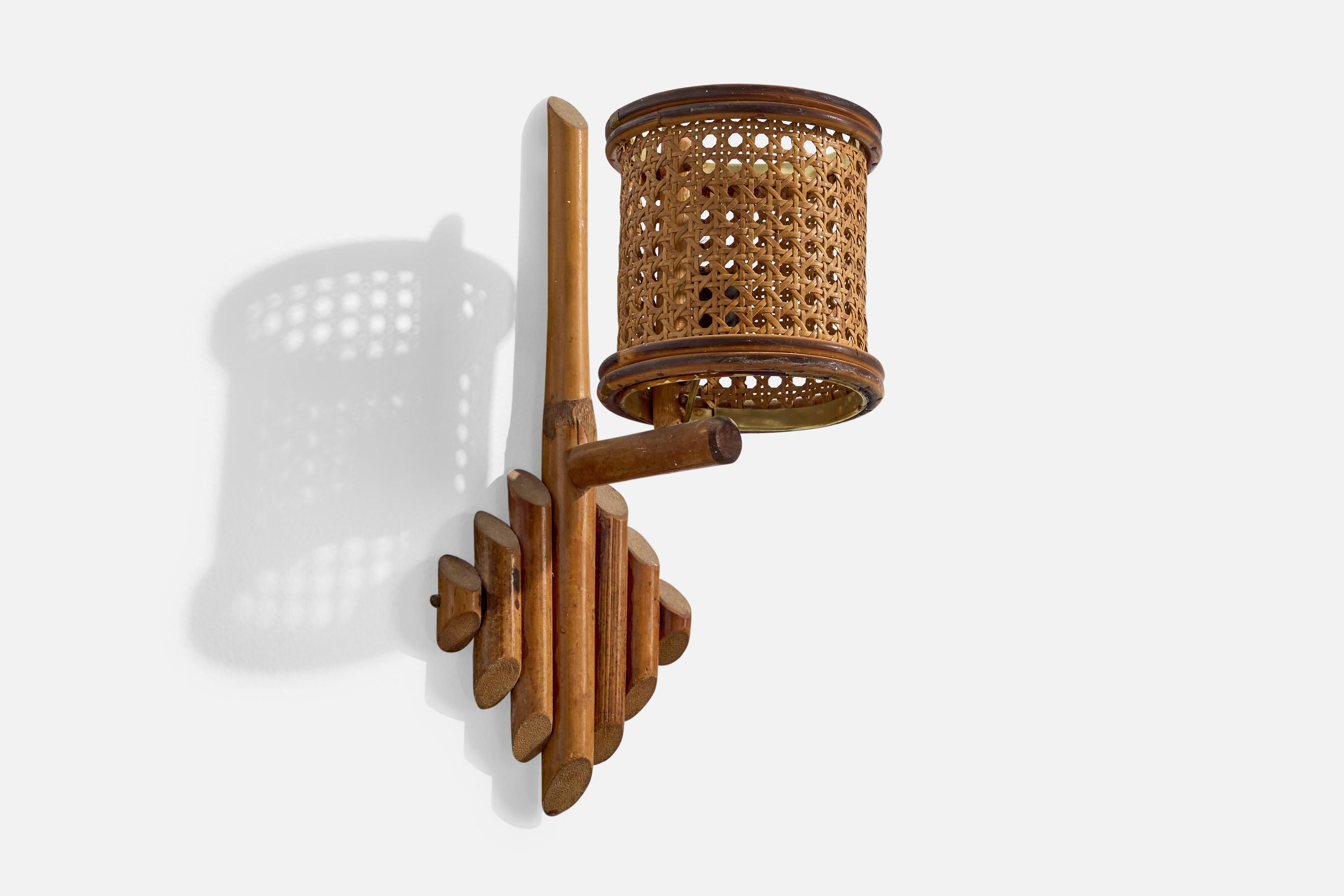 Mid-20th Century Italian Designer, Wall Lights, Bamboo, Cane, Italy, 1960s For Sale