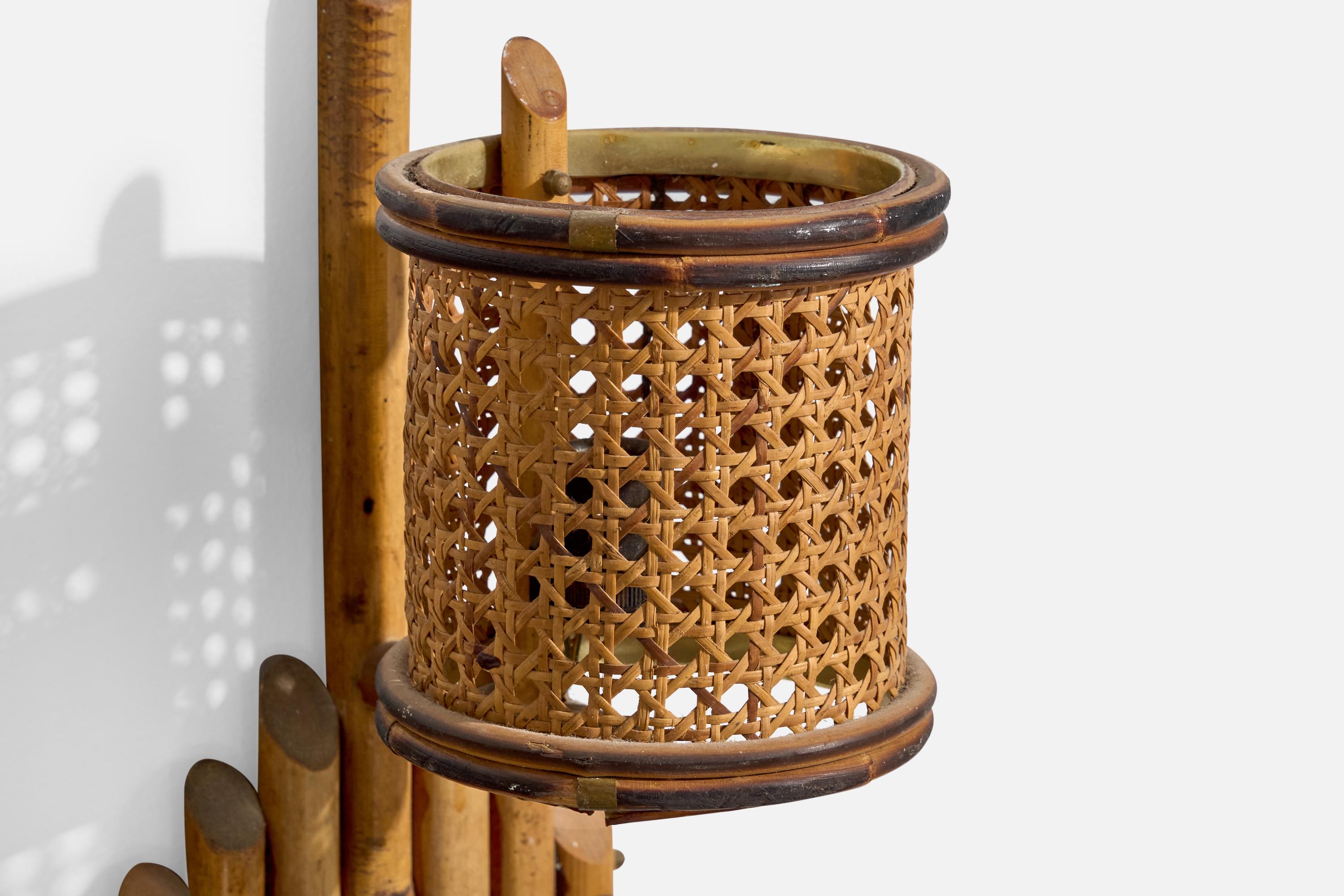 Italian Designer, Wall Lights, Bamboo, Cane, Italy, 1960s For Sale 3
