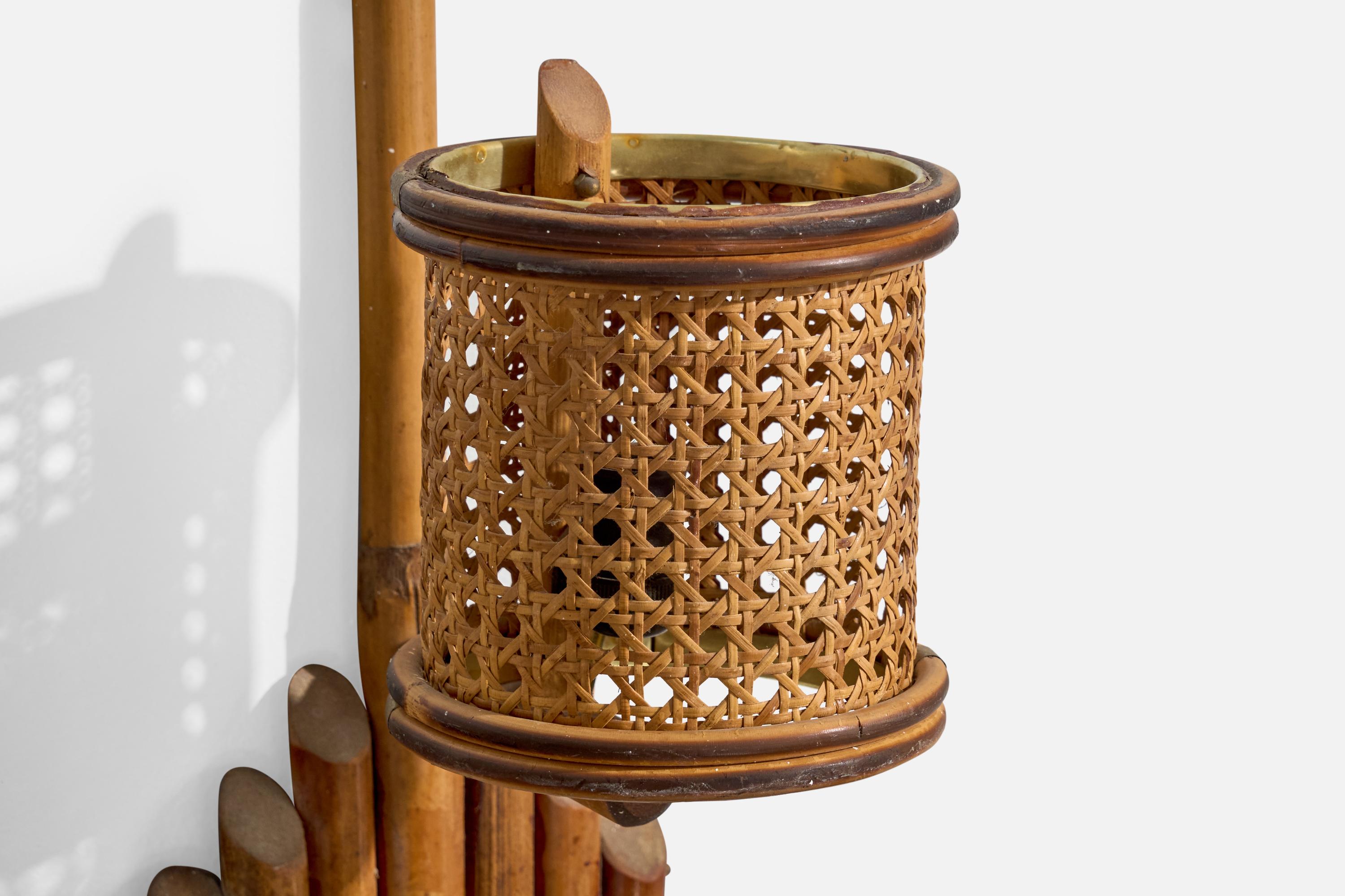 Italian Designer, Wall Lights, Bamboo, Cane, Italy, 1960s For Sale 3