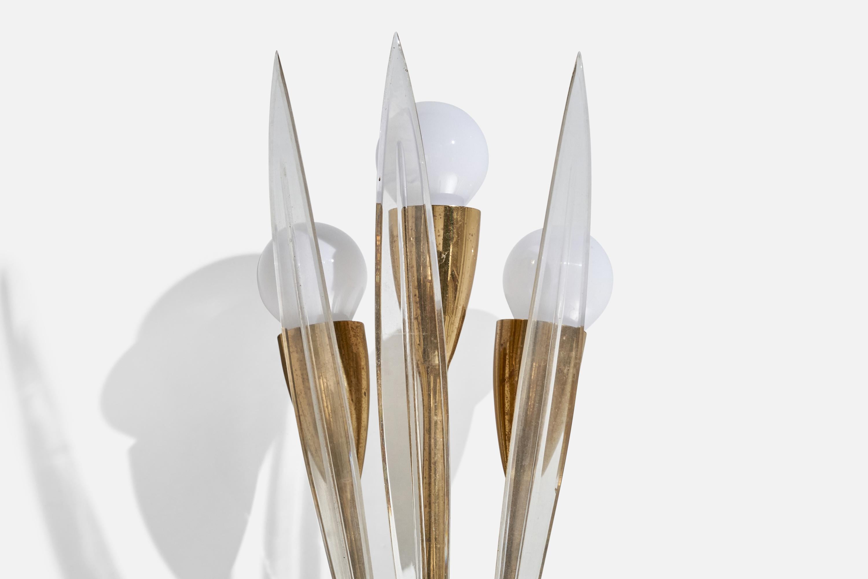Mid-20th Century Italian Designer, Wall Lights, Brass, Acrylic, Italy, 1960s For Sale