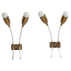 Italian Designer, Wall Lights, Brass, Acrylic, Italy, 1960s