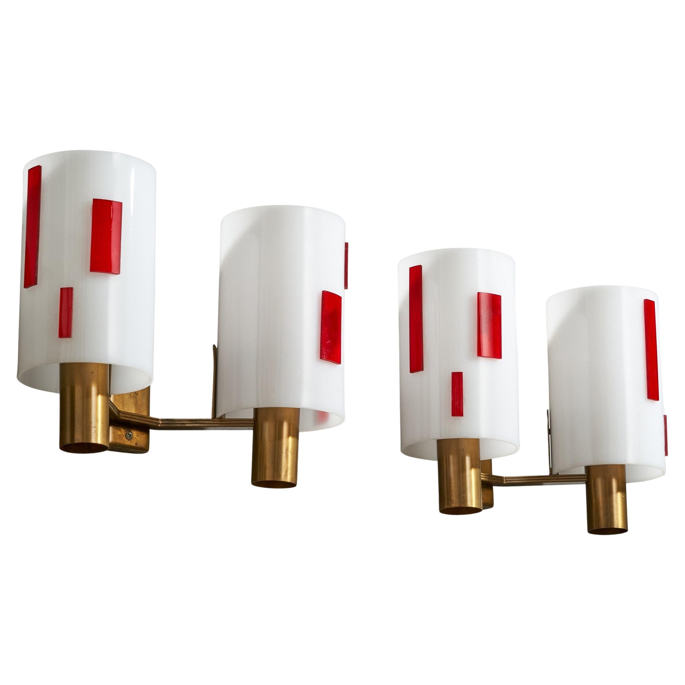 Italian Designer, Wall Lights, Brass, Acrylic, Italy, 1960s