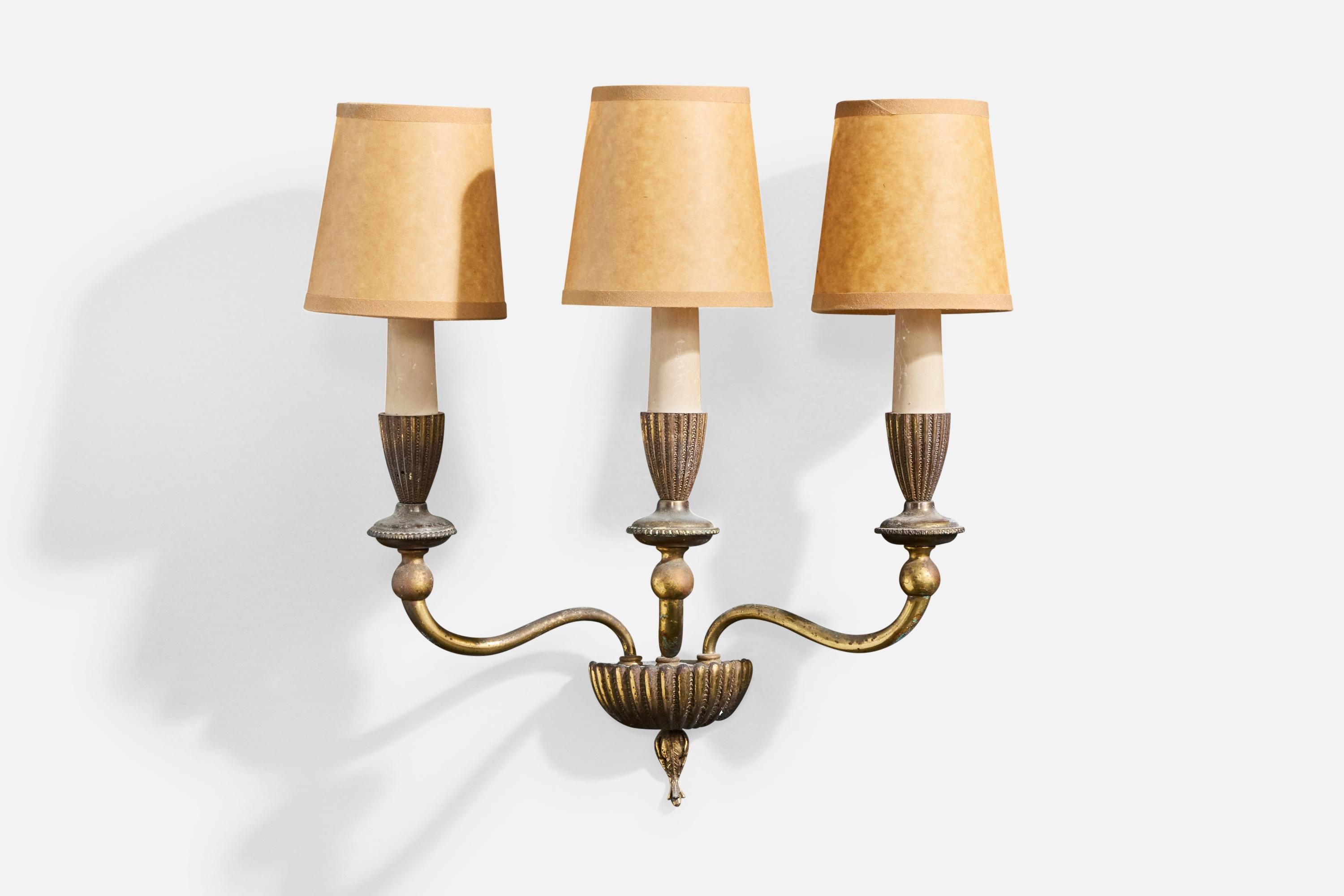 Italian Designer, Wall Lights, Brass, Bakelite, Parchment, Italy, 1930s For Sale 2