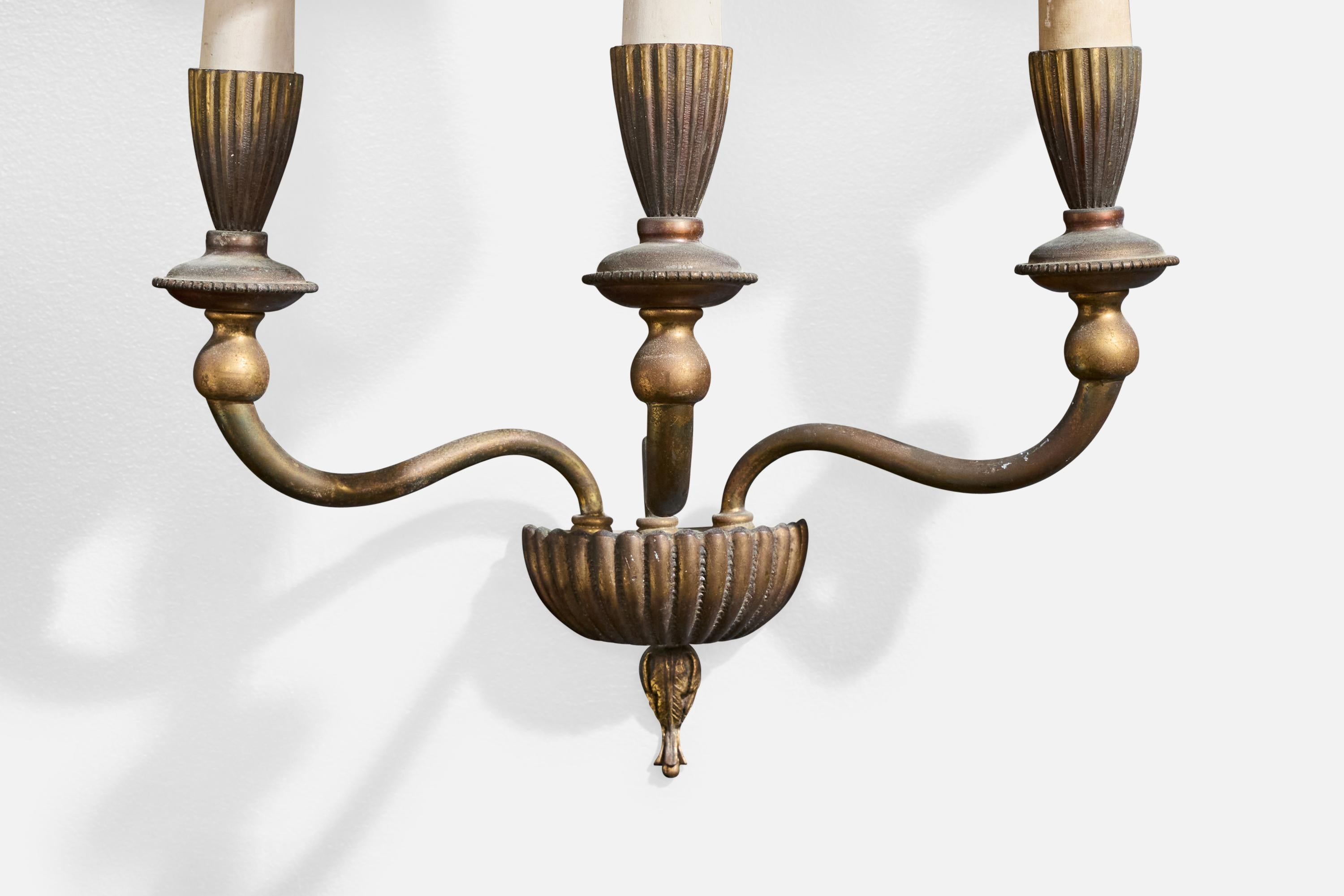 Italian Designer, Wall Lights, Brass, Bakelite, Parchment, Italy, 1930s For Sale 4