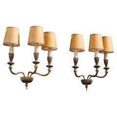 Italian Designer, Wall Lights, Brass, Bakelite, Parchment, Italy, 1930s