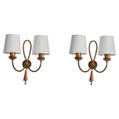 Italian Designer, Wall Lights, Brass, Copper, Silk, Italy, 1940s