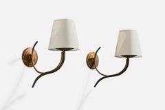 Italian Designer, Wall Lights, Brass, Fabric, Italy, 1930s
