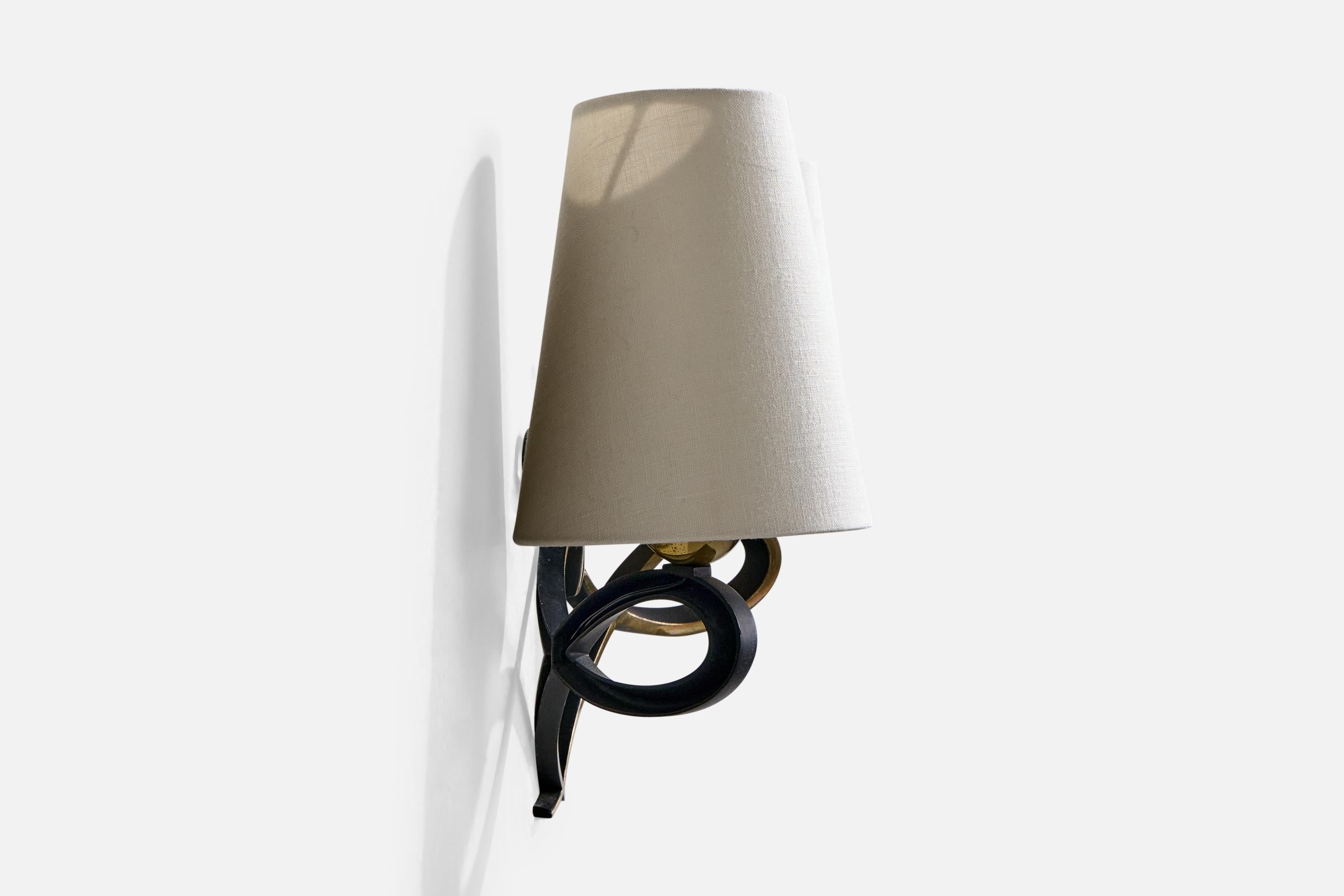 Italian Designer, Wall Lights, Brass, Fabric, Italy, 1930s 1