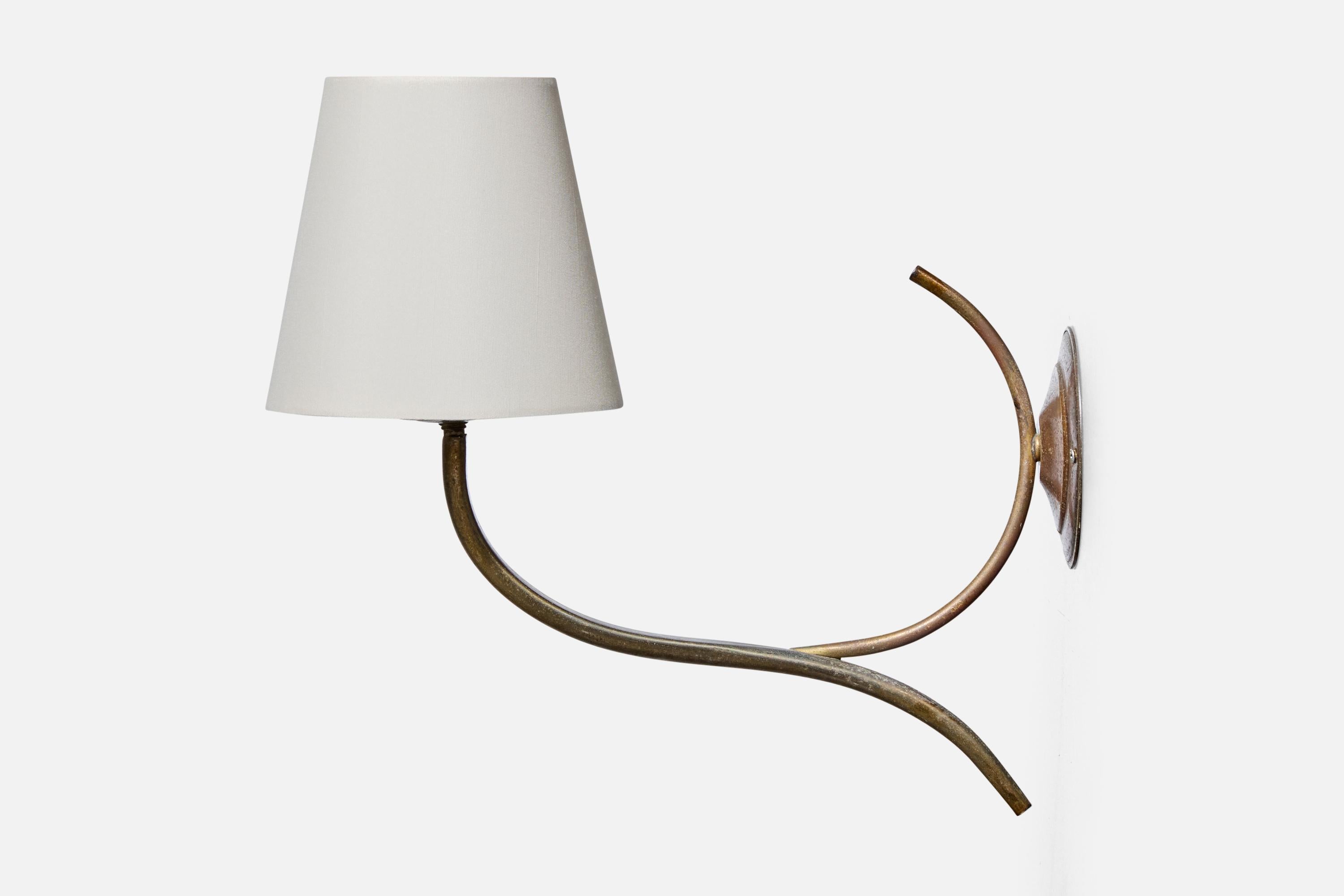 Mid-20th Century Italian Designer, Wall Lights, Brass, Fabric, Italy, 1930s For Sale