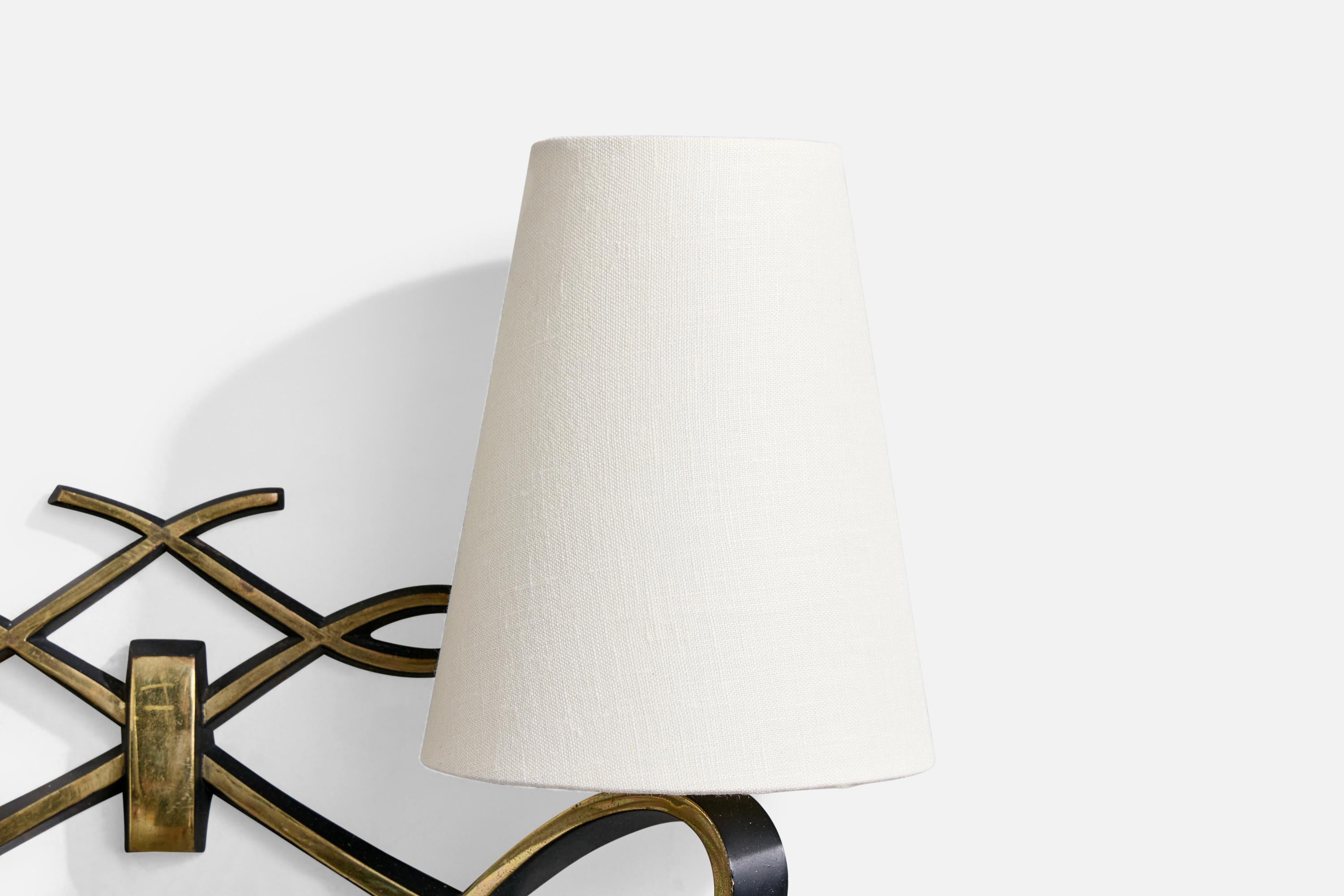 Italian Designer, Wall Lights, Brass, Fabric, Italy, 1930s 2