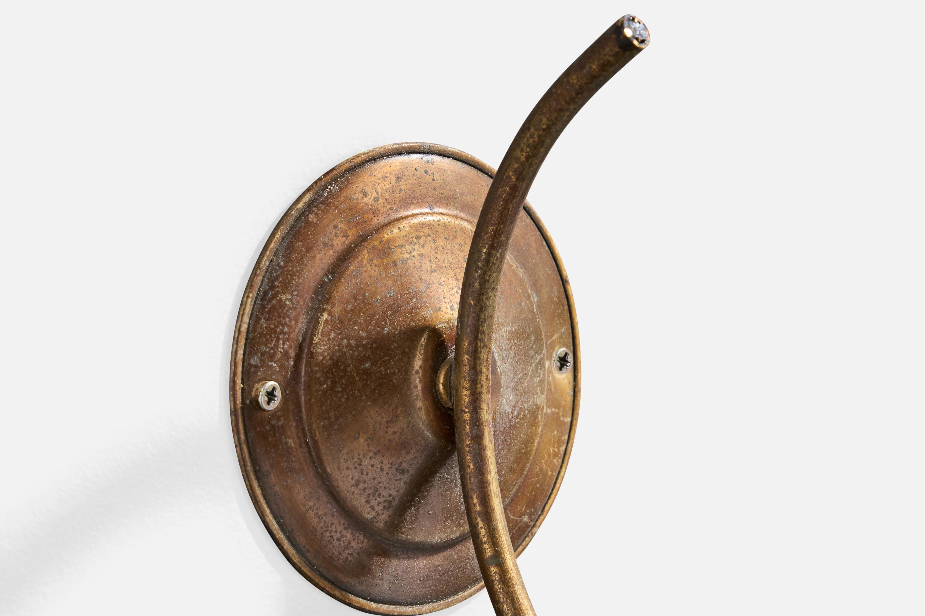 Italian Designer, Wall Lights, Brass, Fabric, Italy, 1930s For Sale 1