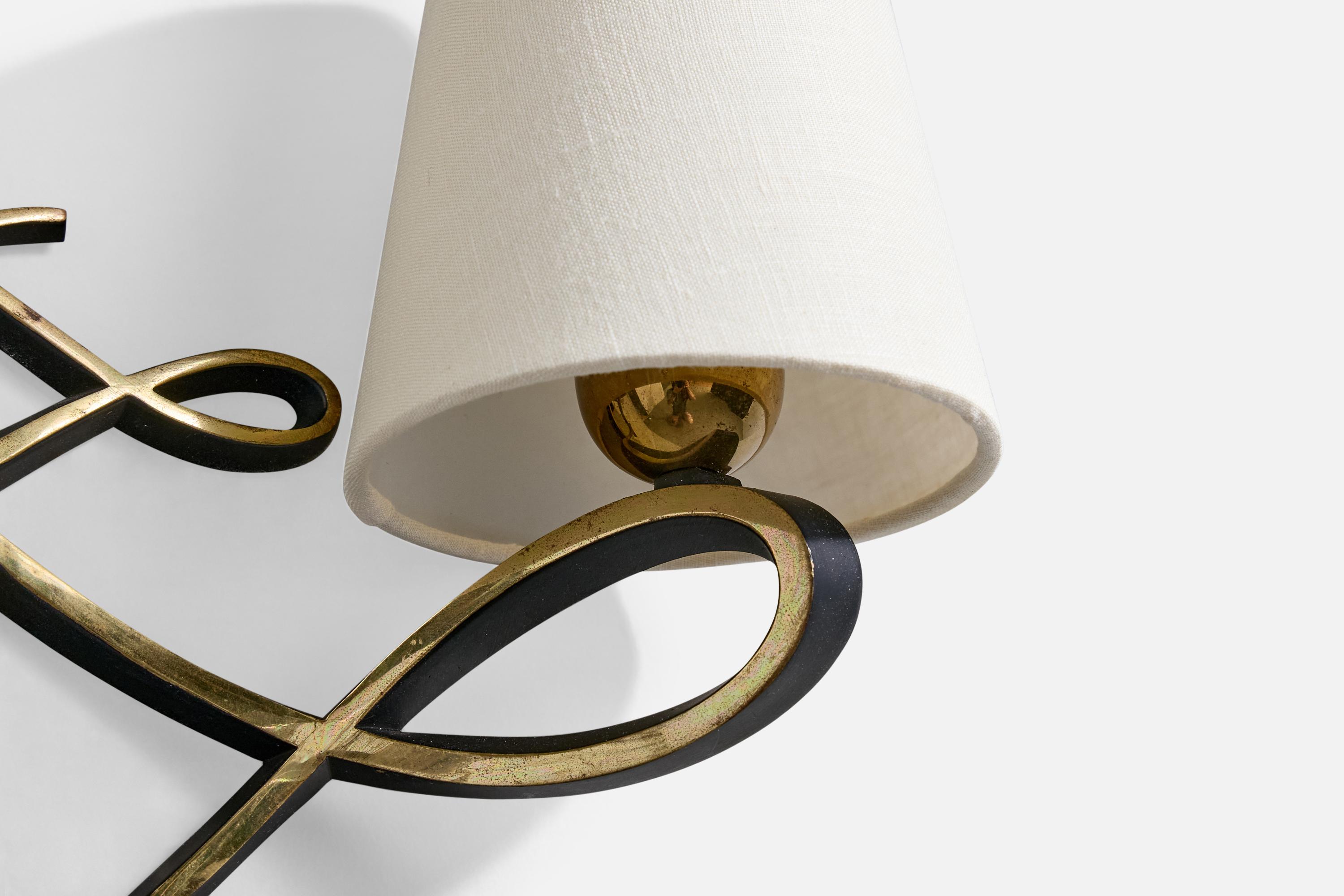 Italian Designer, Wall Lights, Brass, Fabric, Italy, 1930s 3