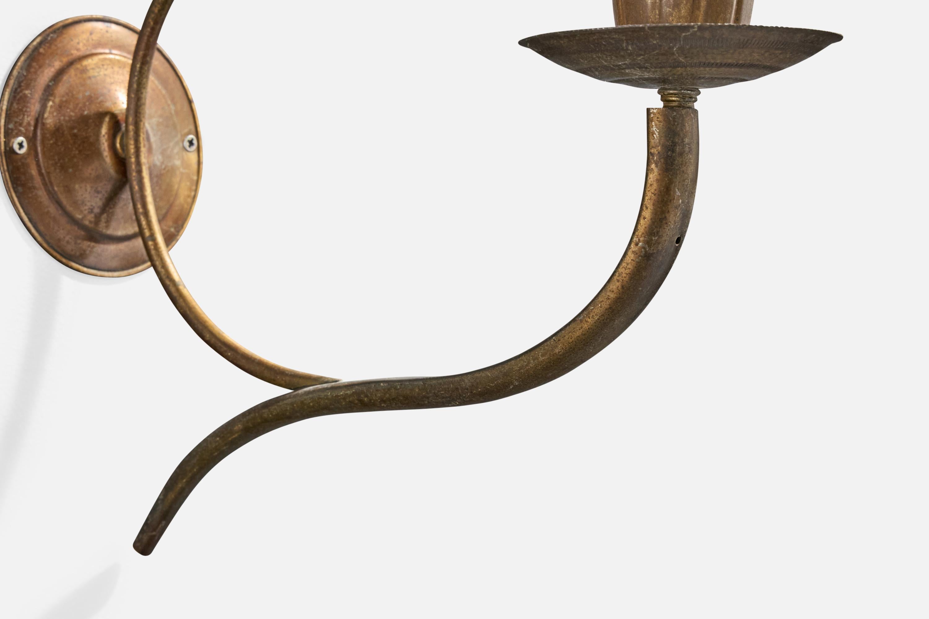 Italian Designer, Wall Lights, Brass, Fabric, Italy, 1930s For Sale 2