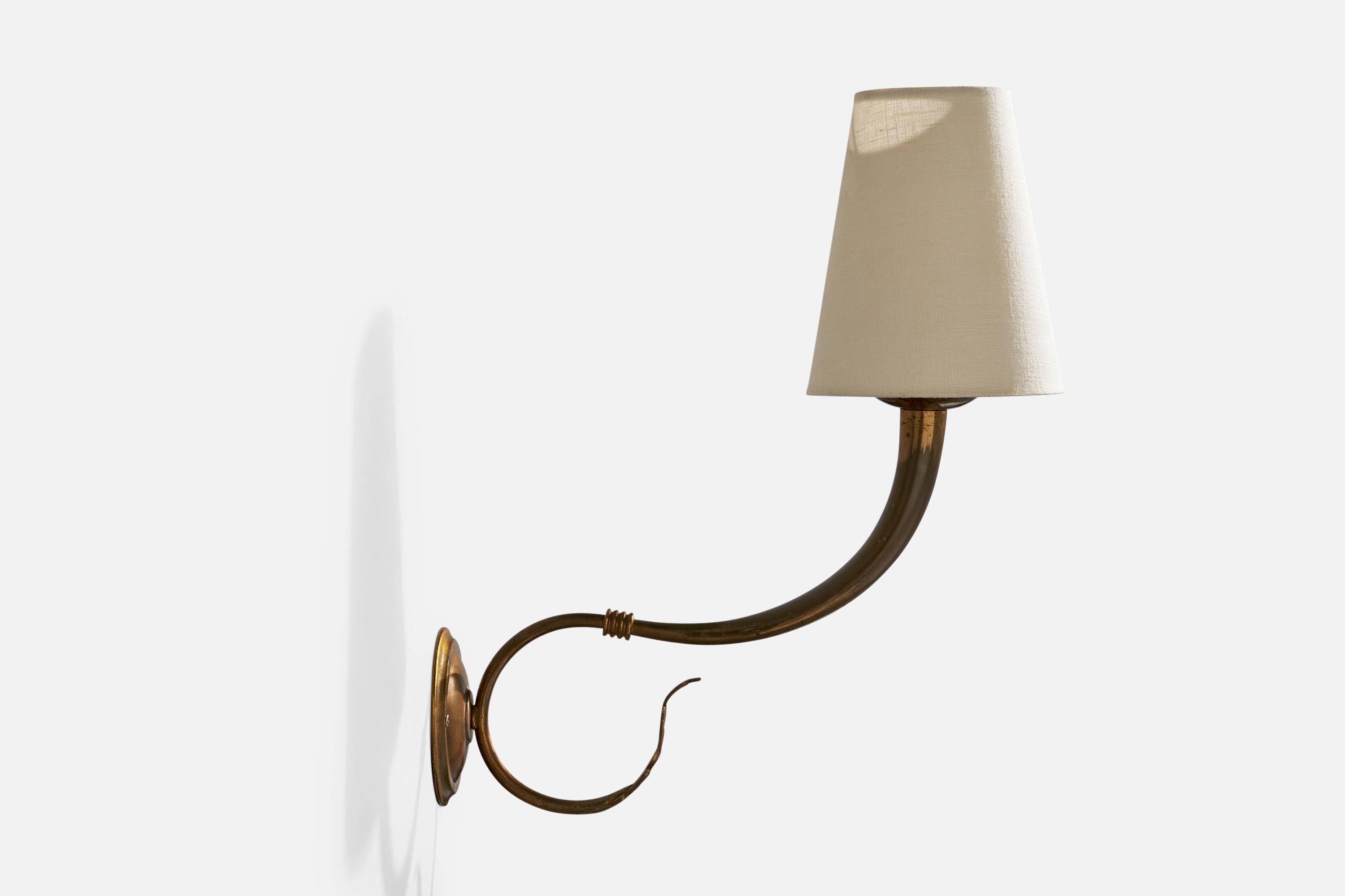 Italian Designer, Wall Lights, Brass, Fabric, Italy, 1940s For Sale 1