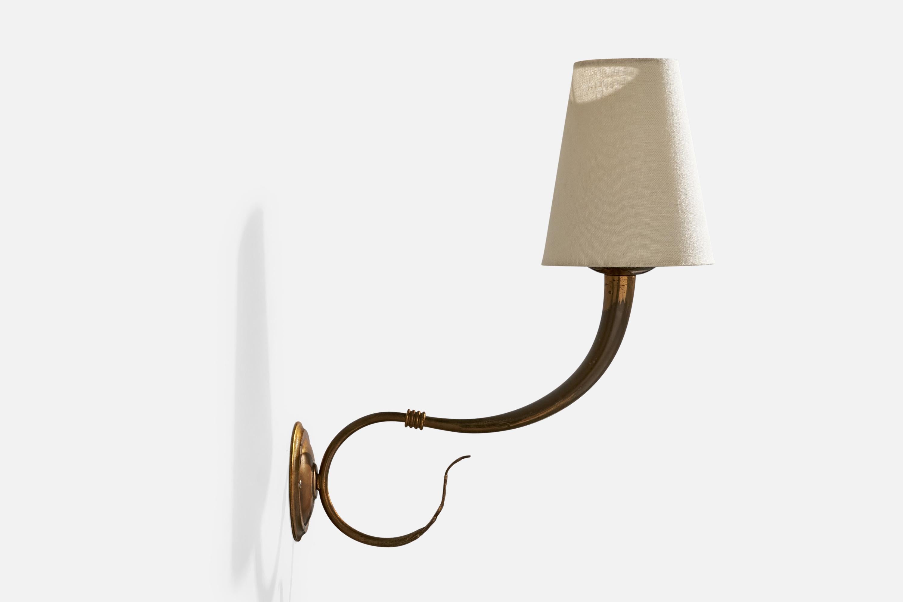 Laiton Designer italien, Lights murales, laiton, tissu, Italie, années 1940