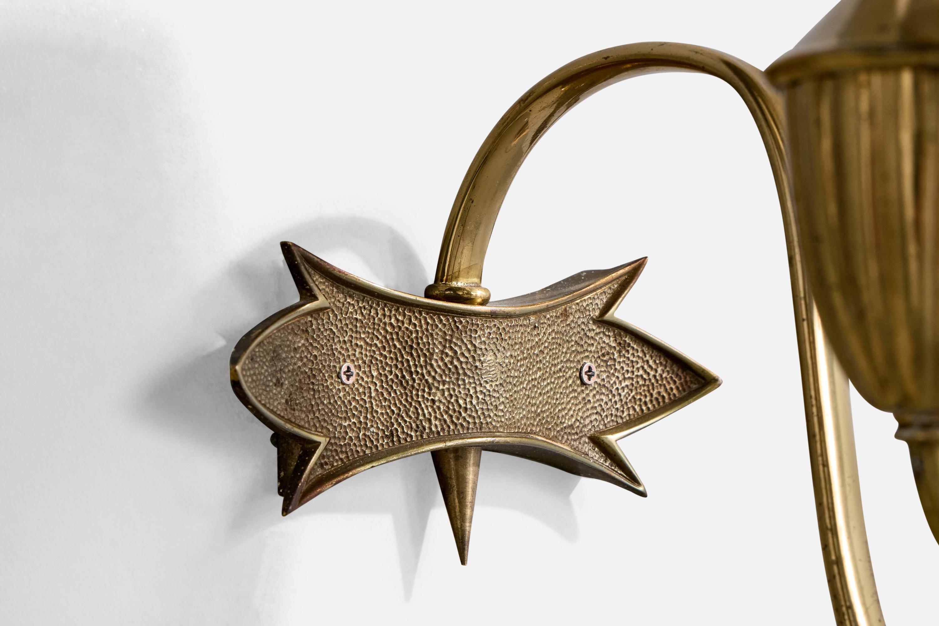 Italian Designer, Wall Lights, Brass, Fabric, Italy, 1940s For Sale 2