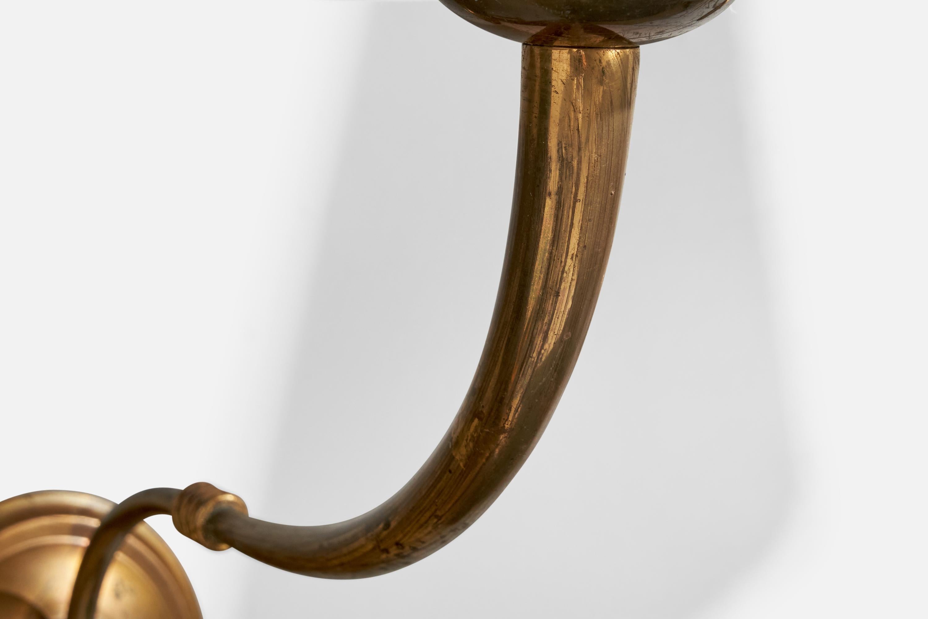 Italian Designer, Wall Lights, Brass, Fabric, Italy, 1940s For Sale 3