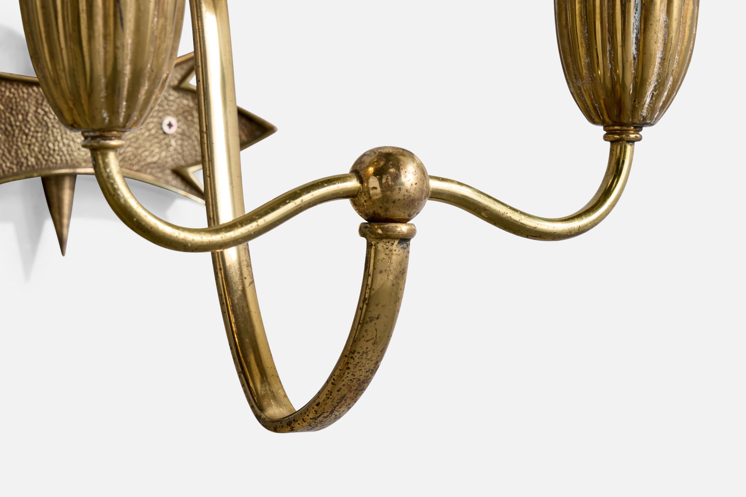 Italian Designer, Wall Lights, Brass, Fabric, Italy, 1940s For Sale 3
