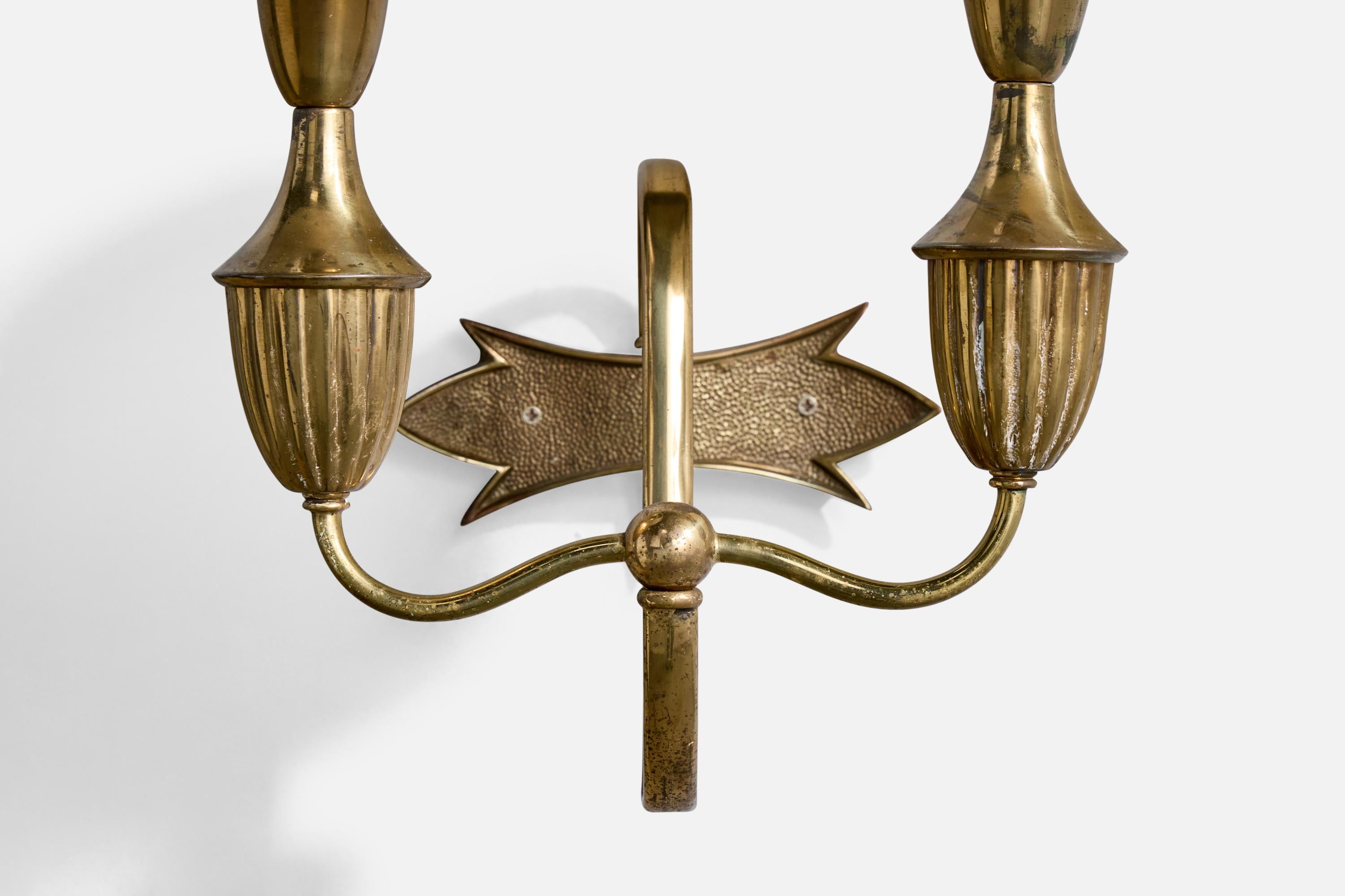 Italian Designer, Wall Lights, Brass, Fabric, Italy, 1940s For Sale 4