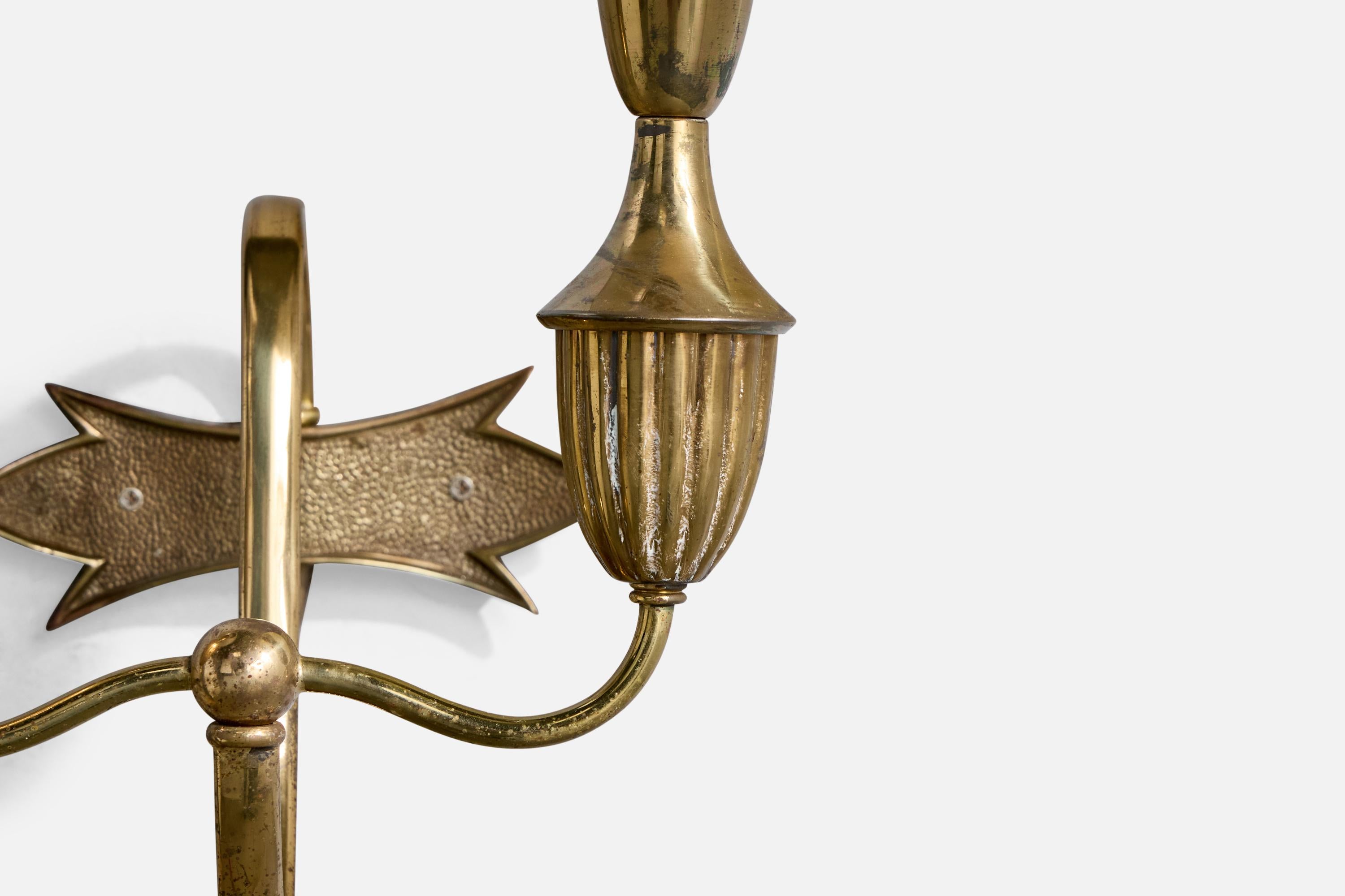 Italian Designer, Wall Lights, Brass, Fabric, Italy, 1940s For Sale 5