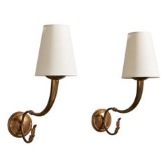 Italian Designer, Wall Lights, Brass, Fabric, Italy, 1940s