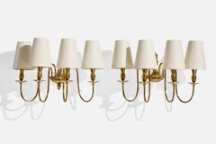 Italian Designer, Wall Lights, Brass, Fabric, Italy, 1950s