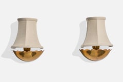 Italian Designer, Wall Lights, Brass, Fabric, Italy, 1950s