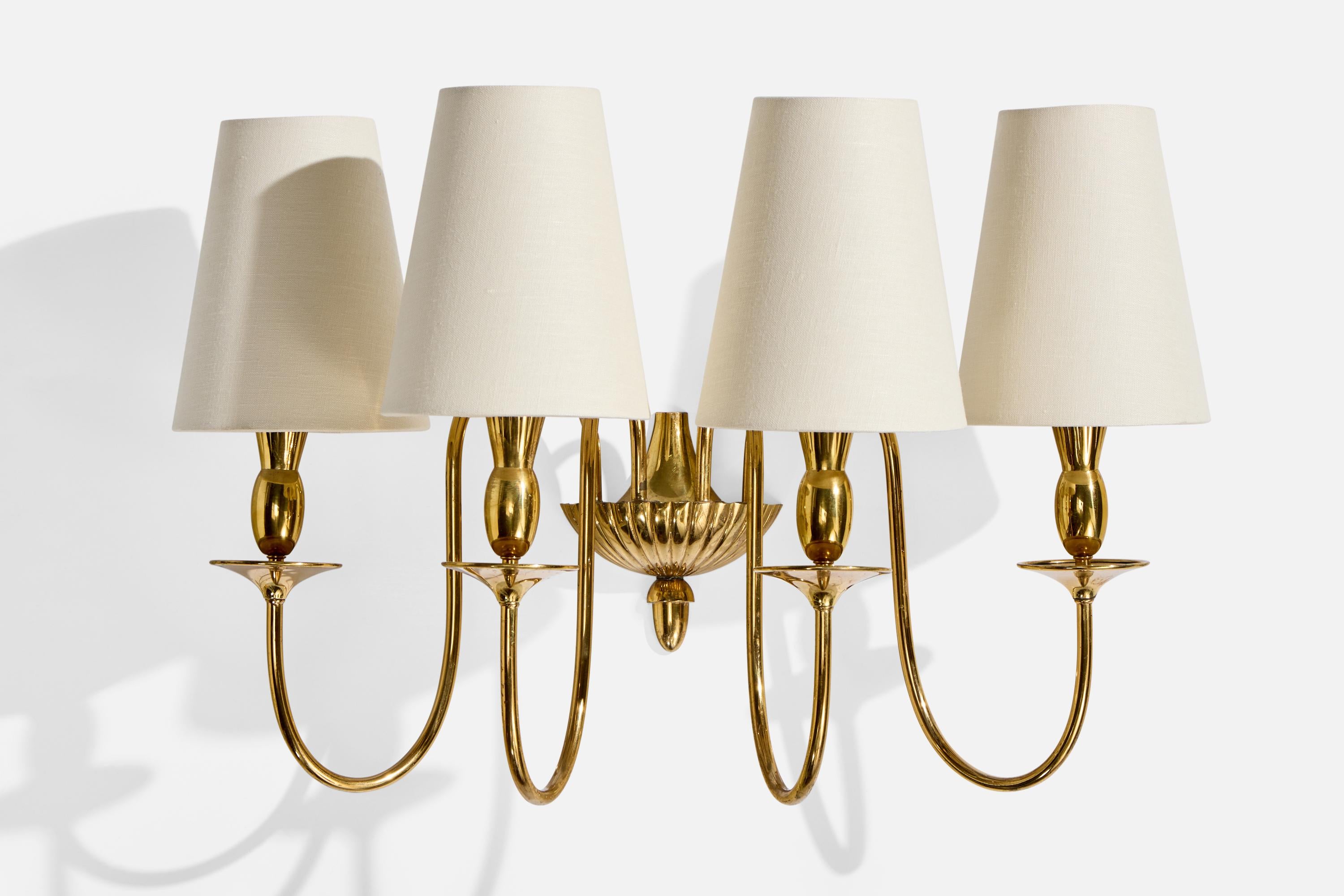 Italian Designer, Wall Lights, Brass, Fabric, Italy, 1950s In Good Condition For Sale In High Point, NC
