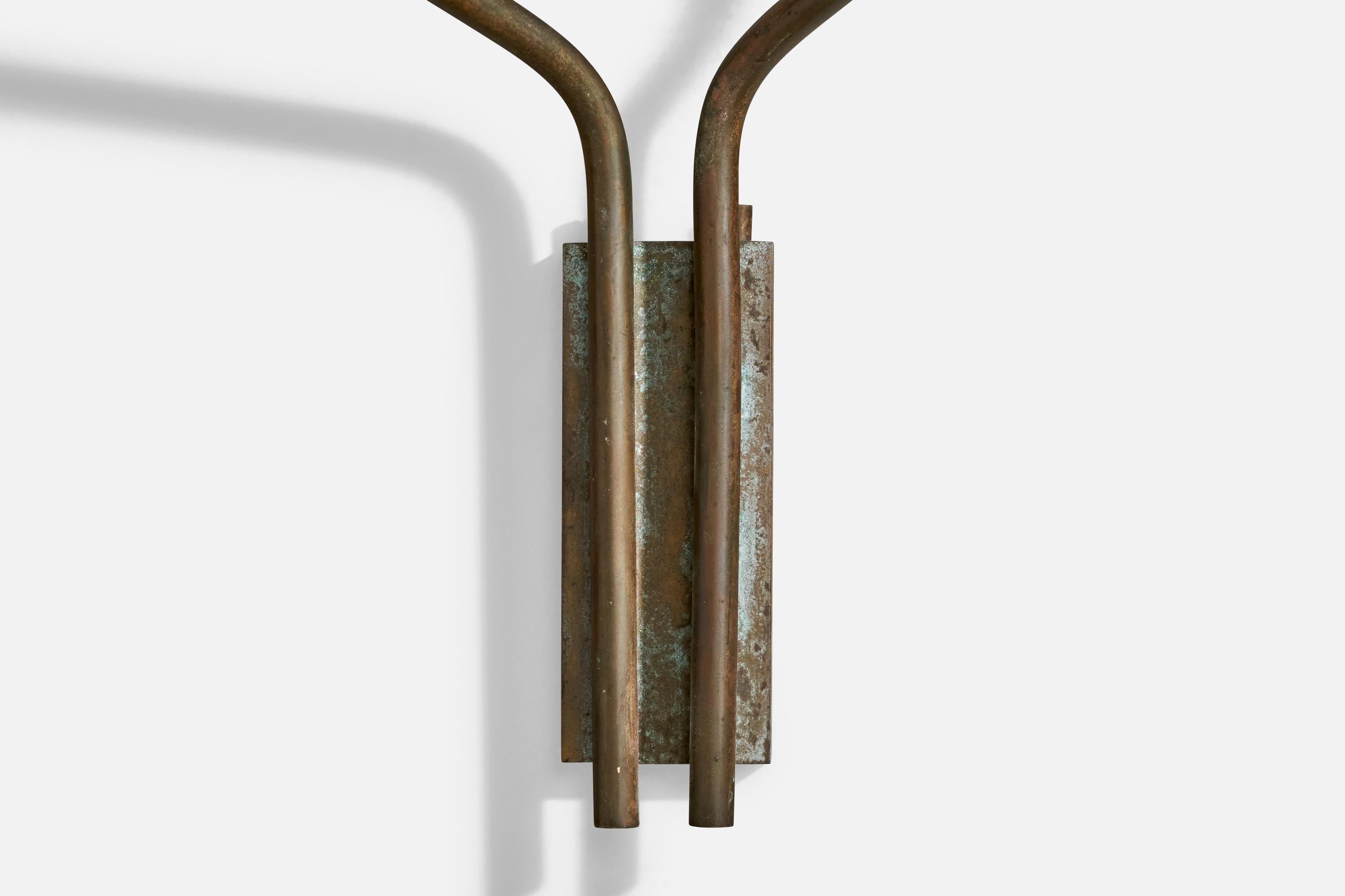 Mid-20th Century Italian Designer, Wall Lights, Brass, Fabric, Italy, 1950s For Sale