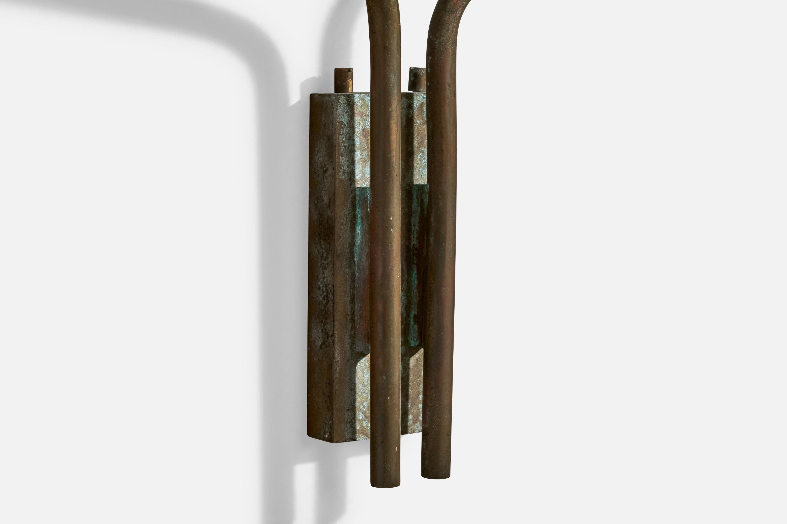 Italian Designer, Wall Lights, Brass, Fabric, Italy, 1950s For Sale 1