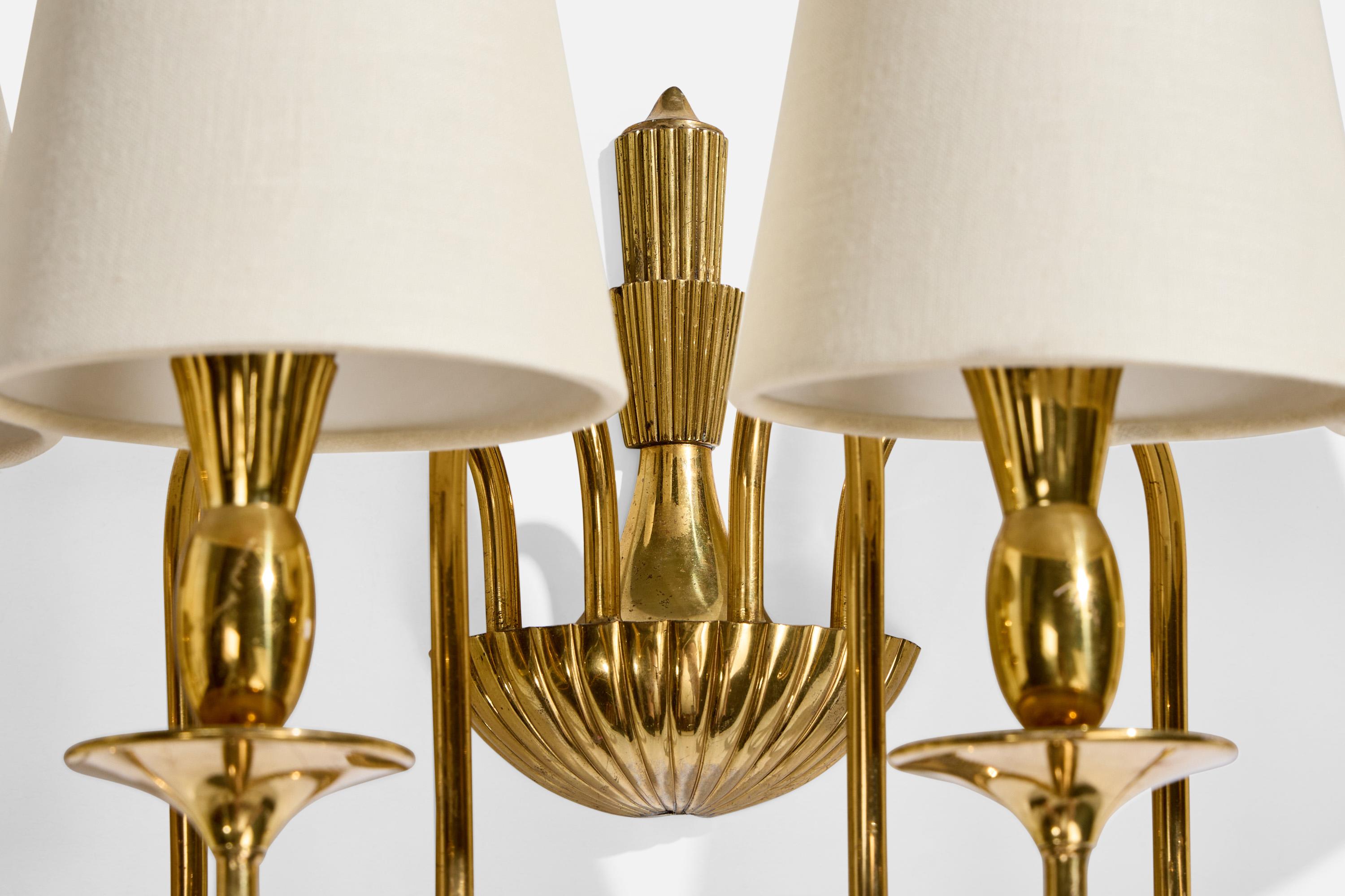 Italian Designer, Wall Lights, Brass, Fabric, Italy, 1950s For Sale 1