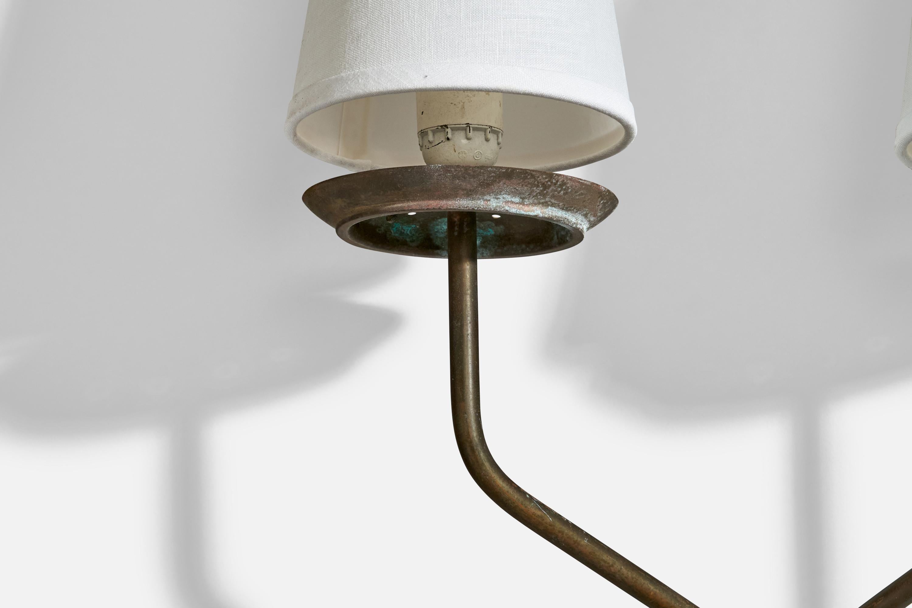 Italian Designer, Wall Lights, Brass, Fabric, Italy, 1950s For Sale 2