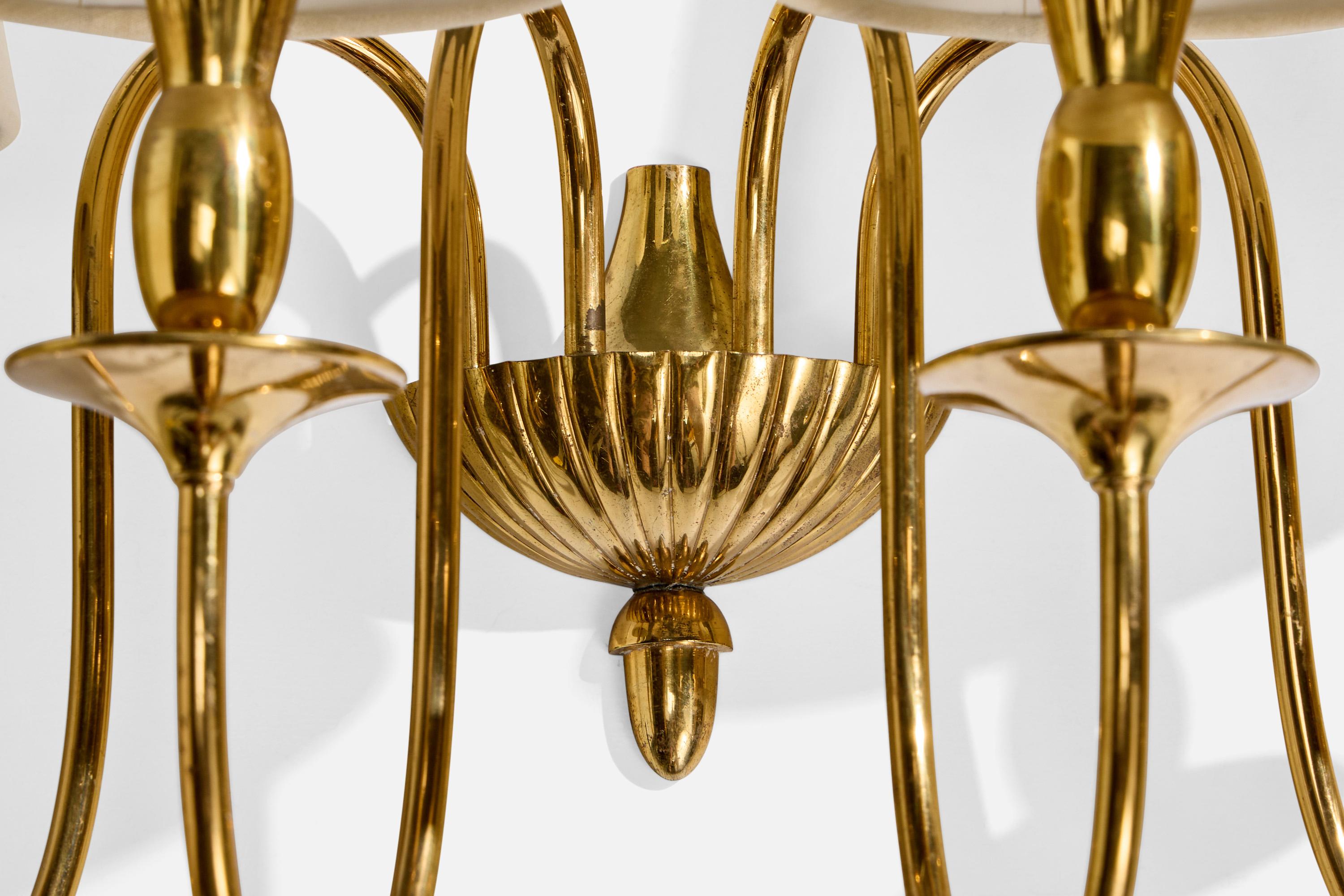Italian Designer, Wall Lights, Brass, Fabric, Italy, 1950s For Sale 2
