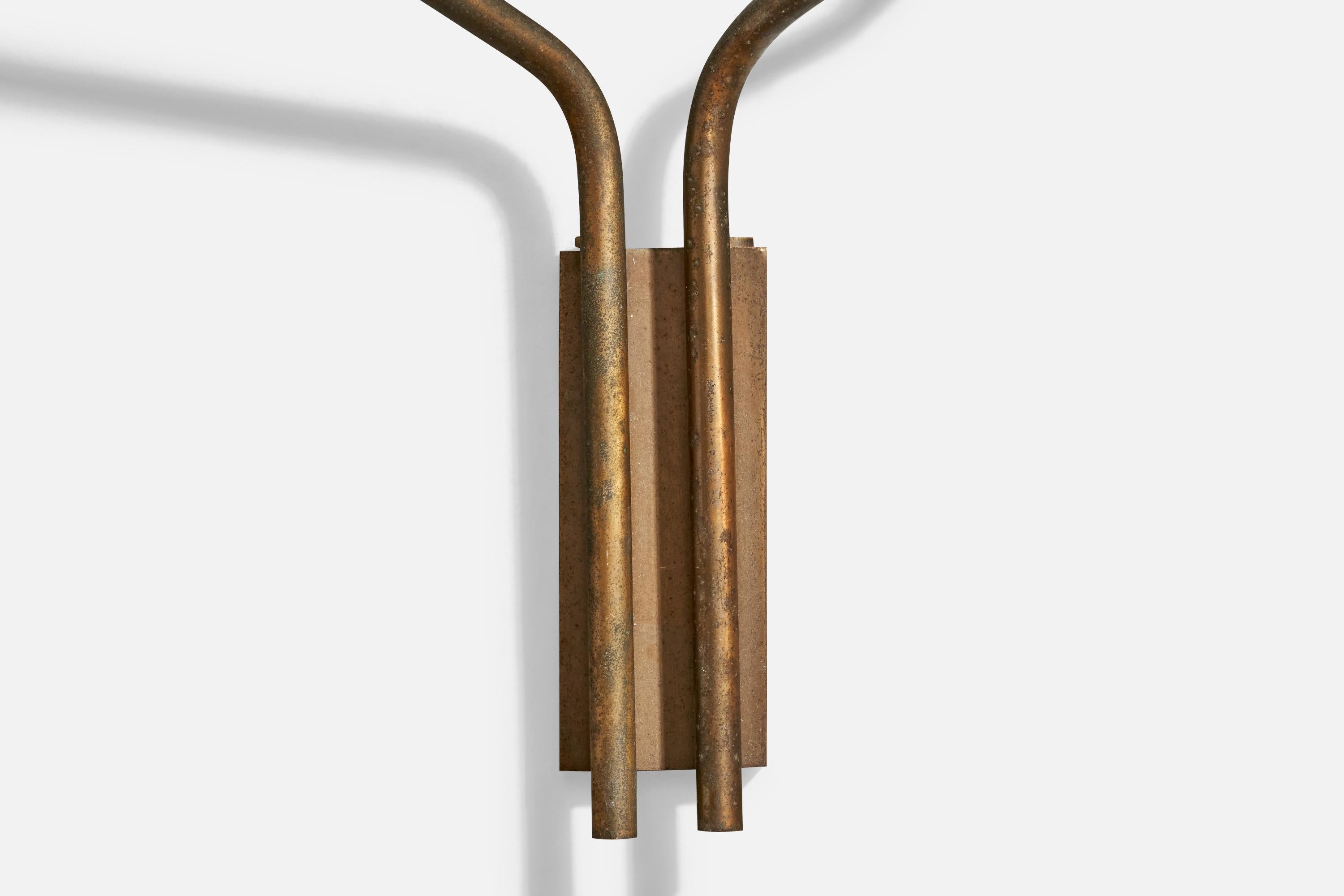 Italian Designer, Wall Lights, Brass, Fabric, Italy, 1950s For Sale 3