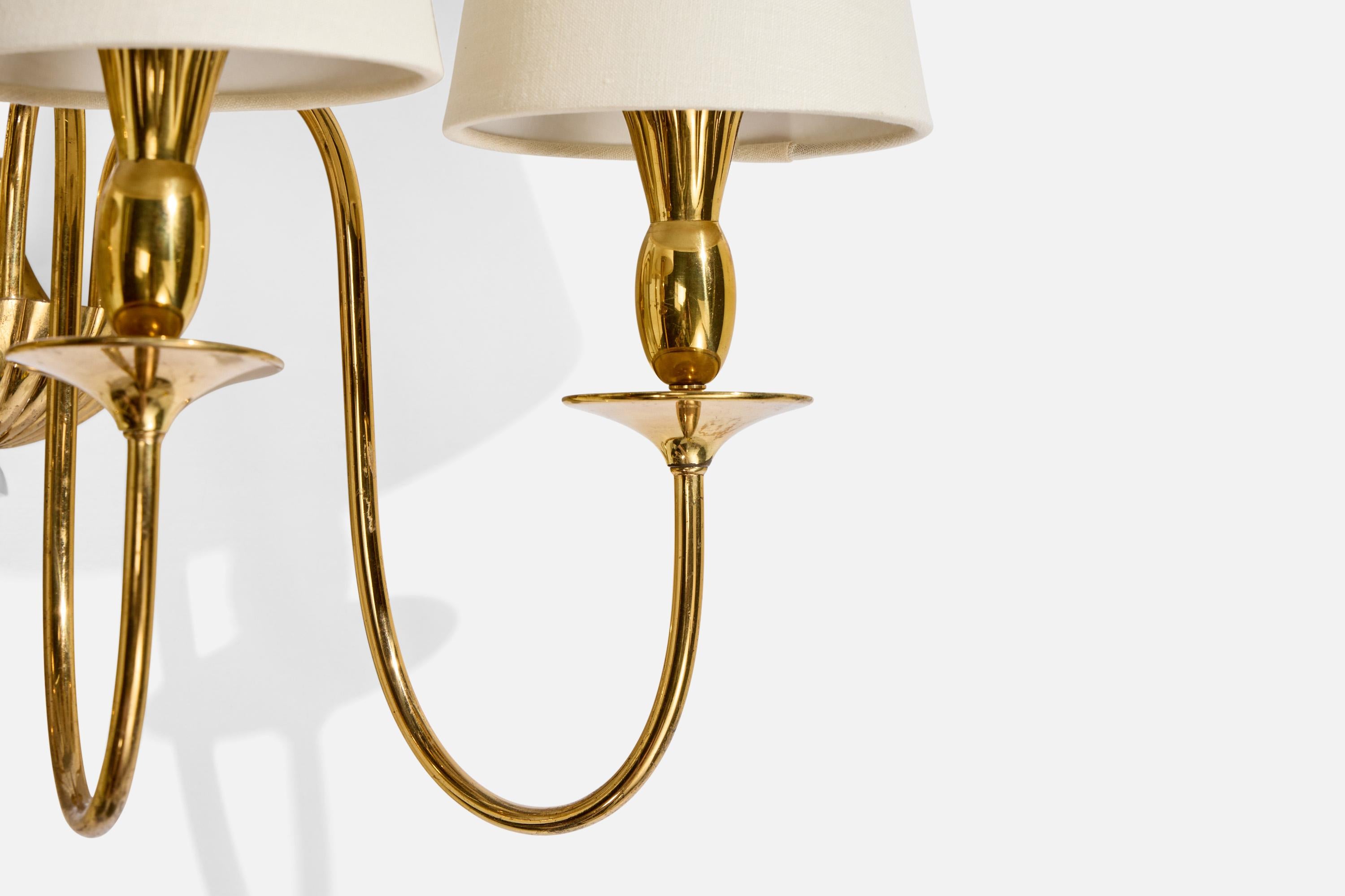 Italian Designer, Wall Lights, Brass, Fabric, Italy, 1950s For Sale 3