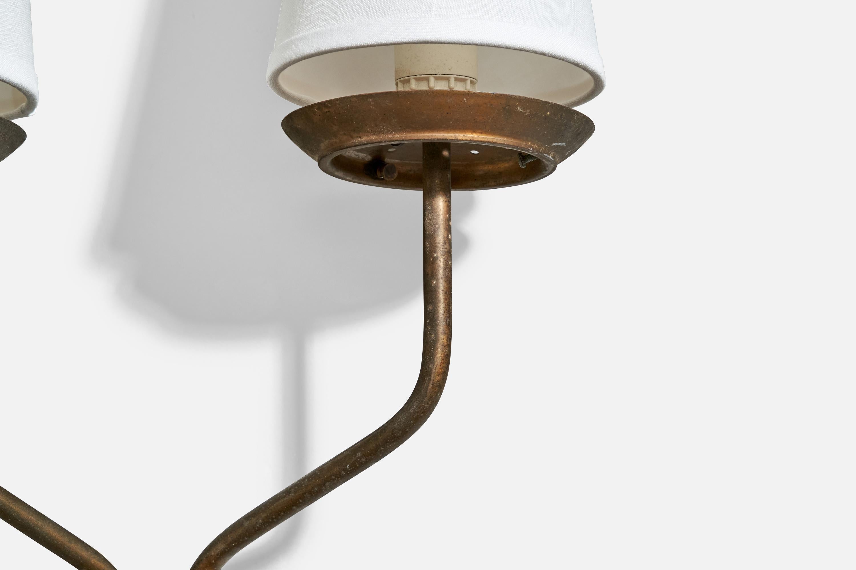 Italian Designer, Wall Lights, Brass, Fabric, Italy, 1950s For Sale 4