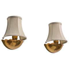 Italian Designer, Wall Lights, Brass, Fabric, Italy, 1950s