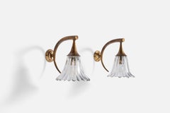 Designer italiano, Luci da parete, Ottone, Vetro, Italia, anni '1930