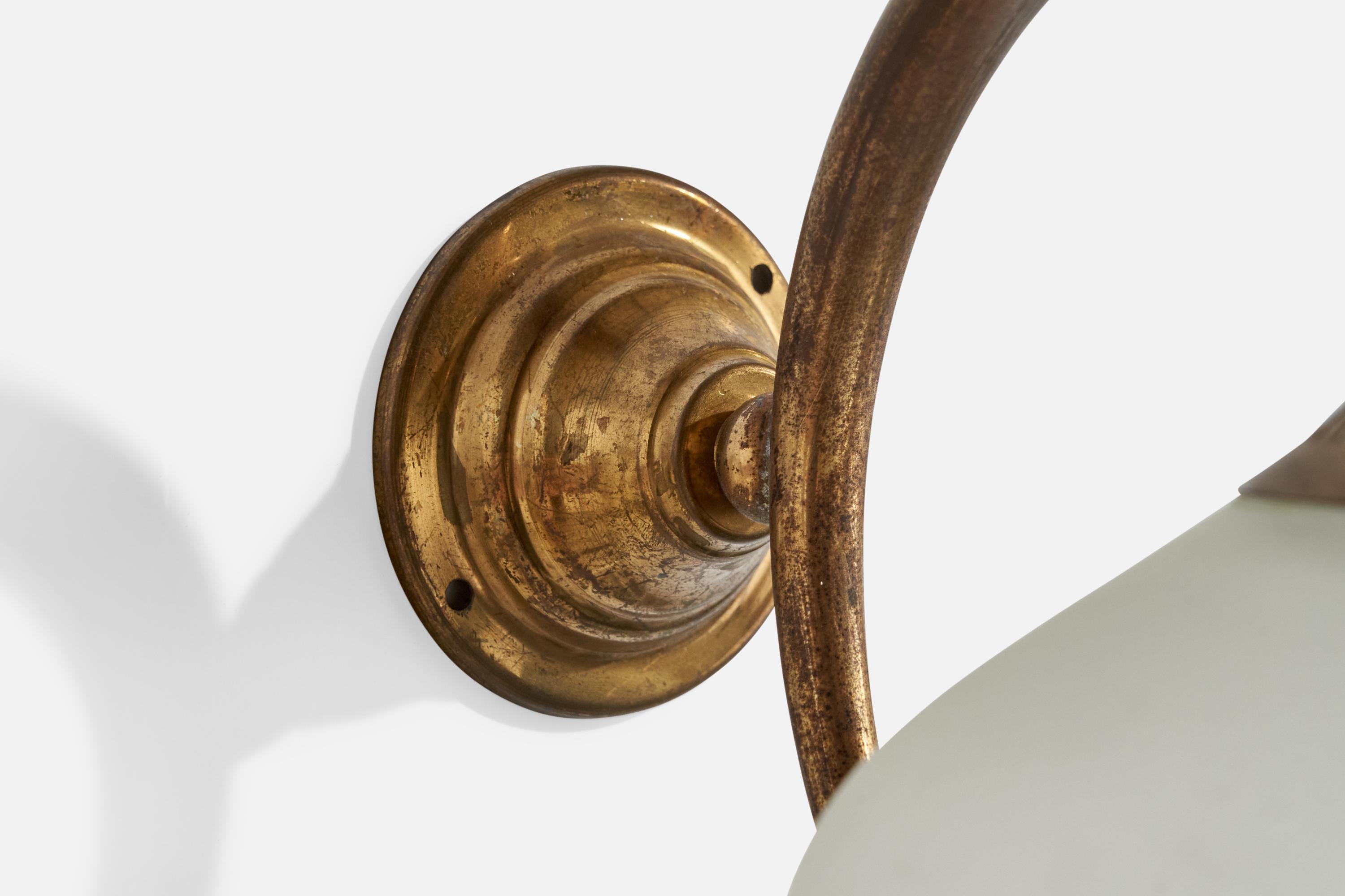 Italian Designer, Wall Lights, Brass, Glass, Italy, 1930s For Sale 2